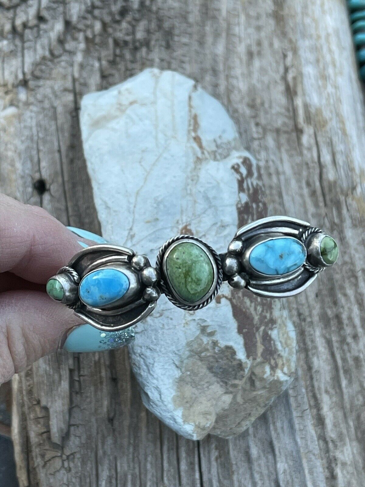 Navajo Sterling Sonoran Gold & Golden Hills Turquoise Cuff Bracelet Signed /