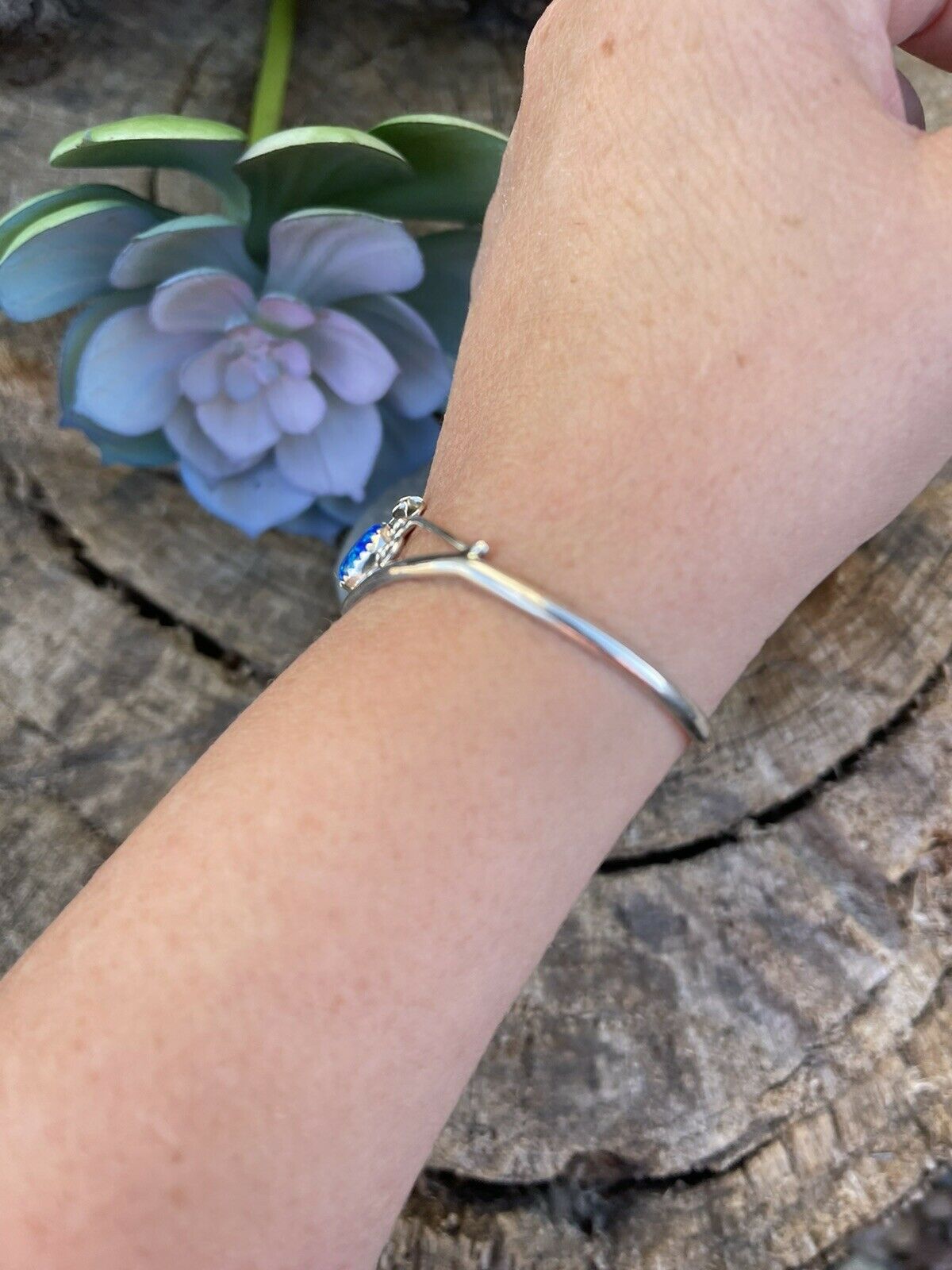 Handcrafted Sterling Silver Bright Blue Opal Bracelet