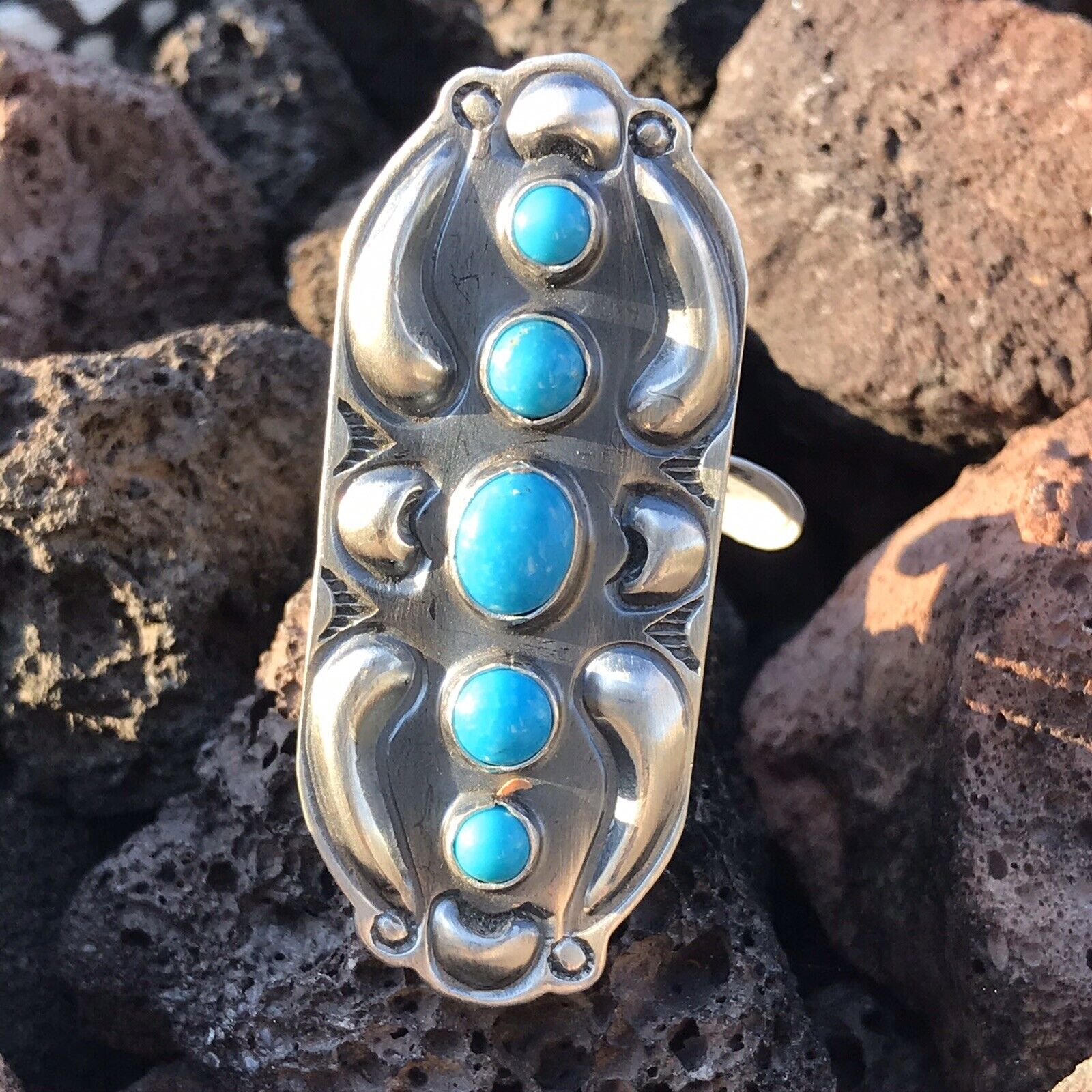 Handcrafted Sterling Silver Turquoise 5 Stone Ring