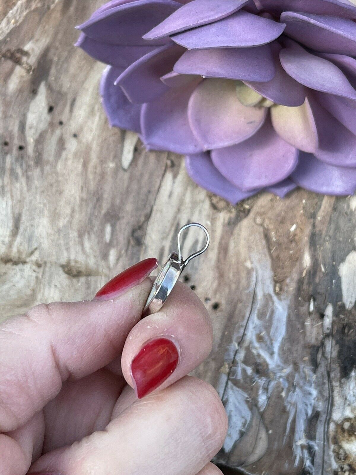 Handcrafted Iridescent White Opal & Sterling Silver Heart Pendant