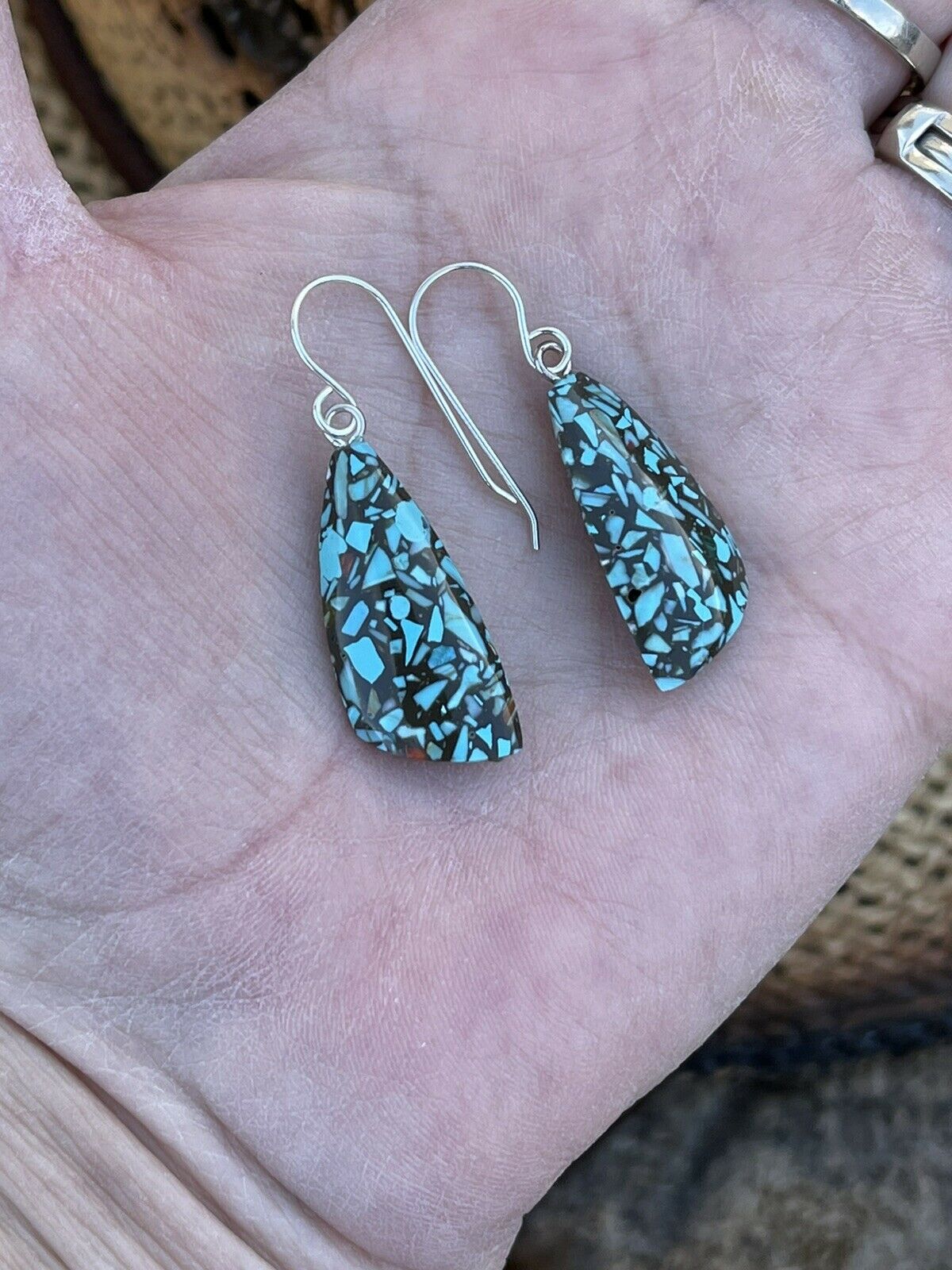 Handcrafted Multi Stone Turquoise Sterling Silver Dangle Earrings