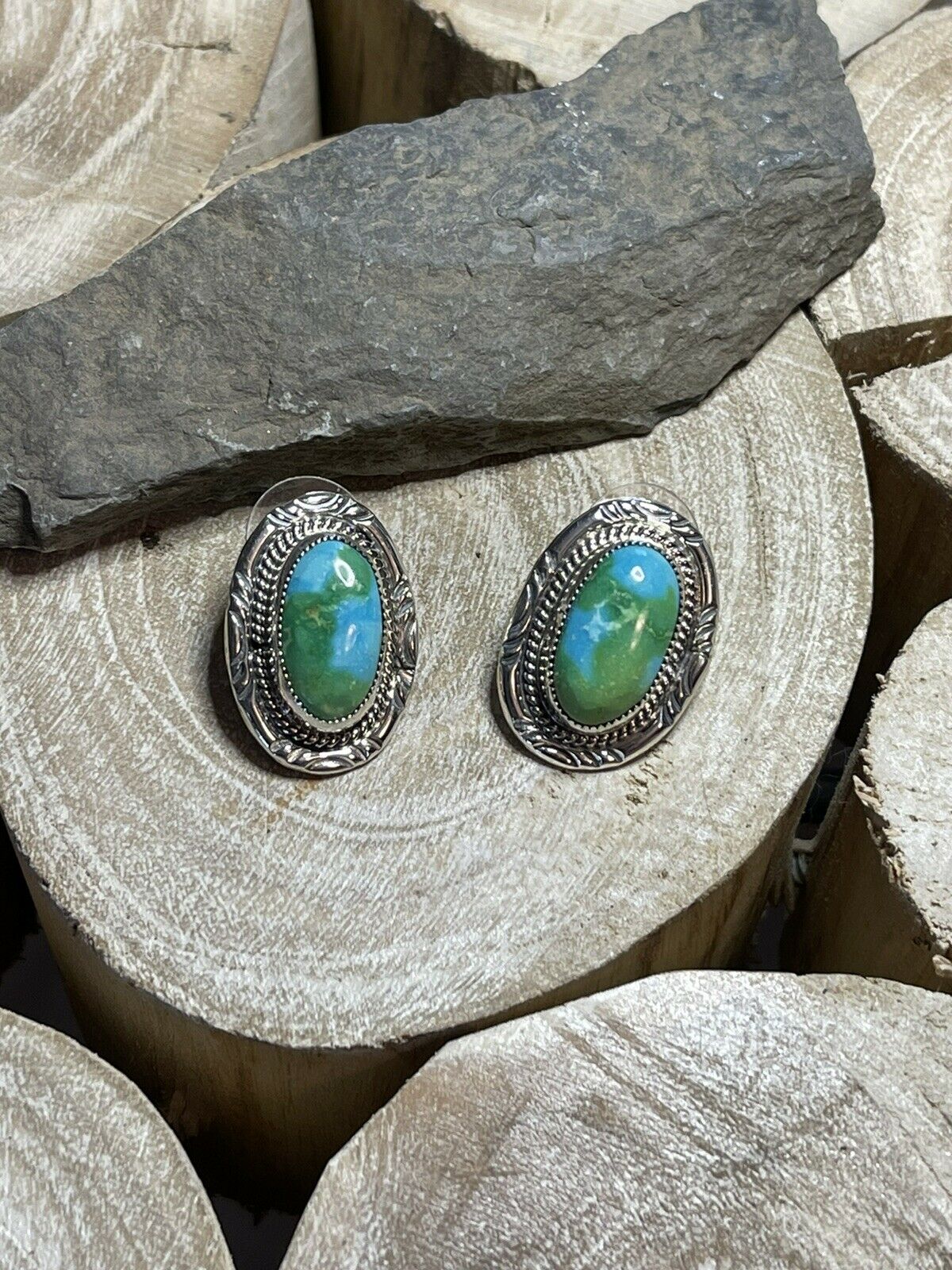 Handcrafted Sonoran Mountain Turquoise & Sterling Silver Stud Earrings
