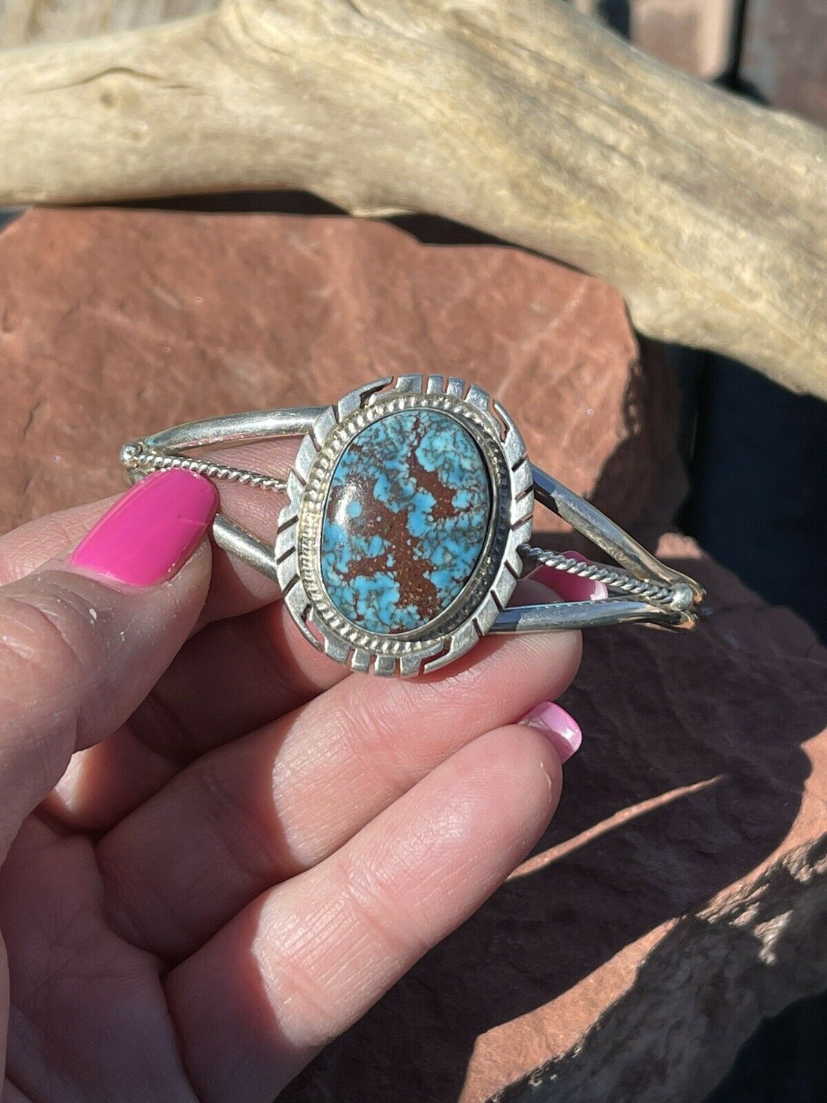 Handcrafted Kingman Web Turquoise & Sterling Silver Cuff Bracelet