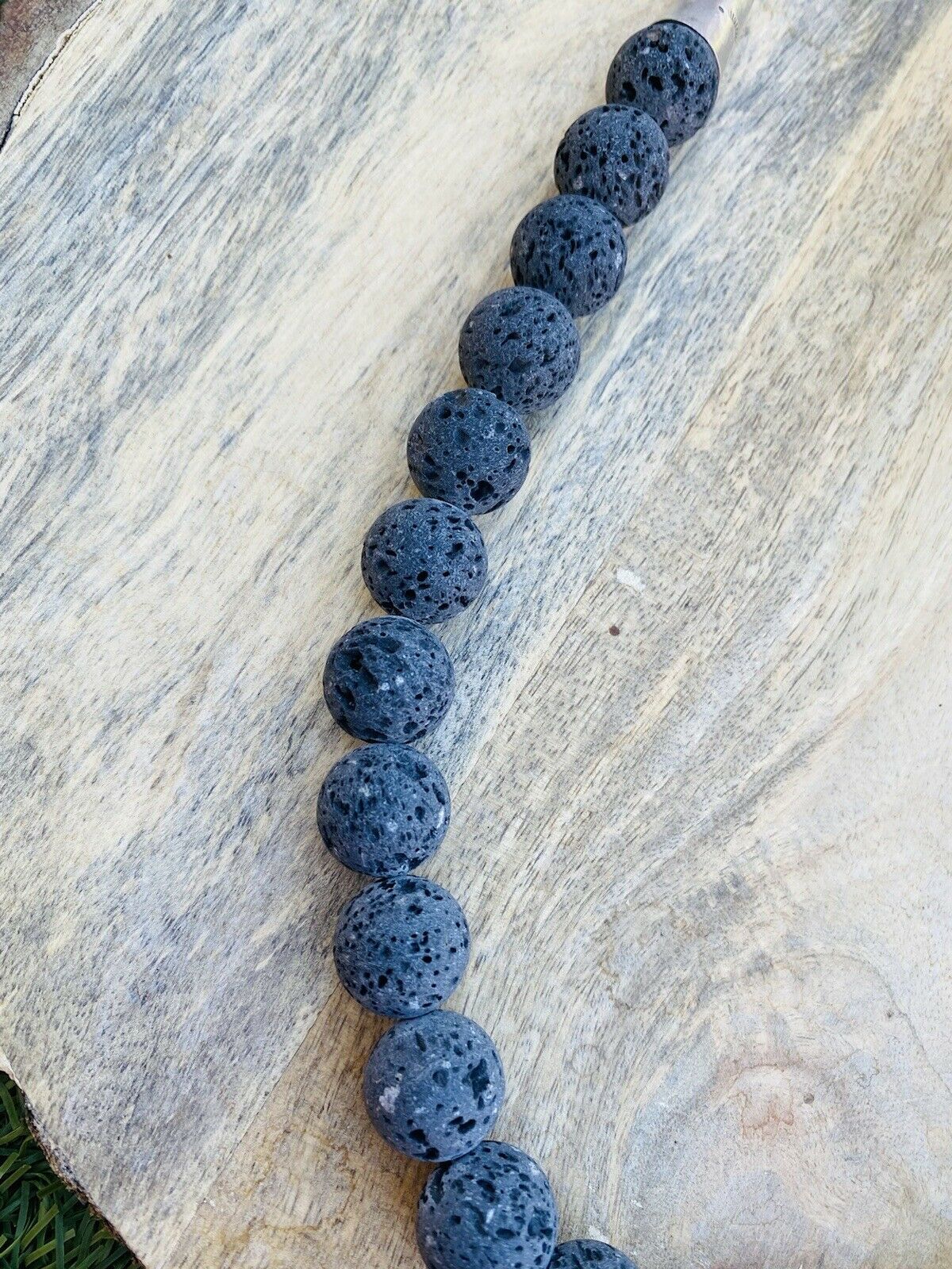 Handcrafted Lava Rock & Sterling Beaded Necklace