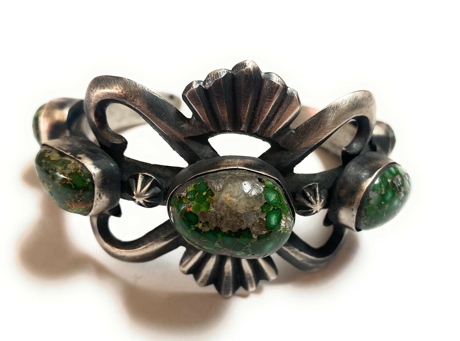 Navajo Sterling Silver & Sonoran Gold Turquoise Cuff Bracelet By Chimney Butte /