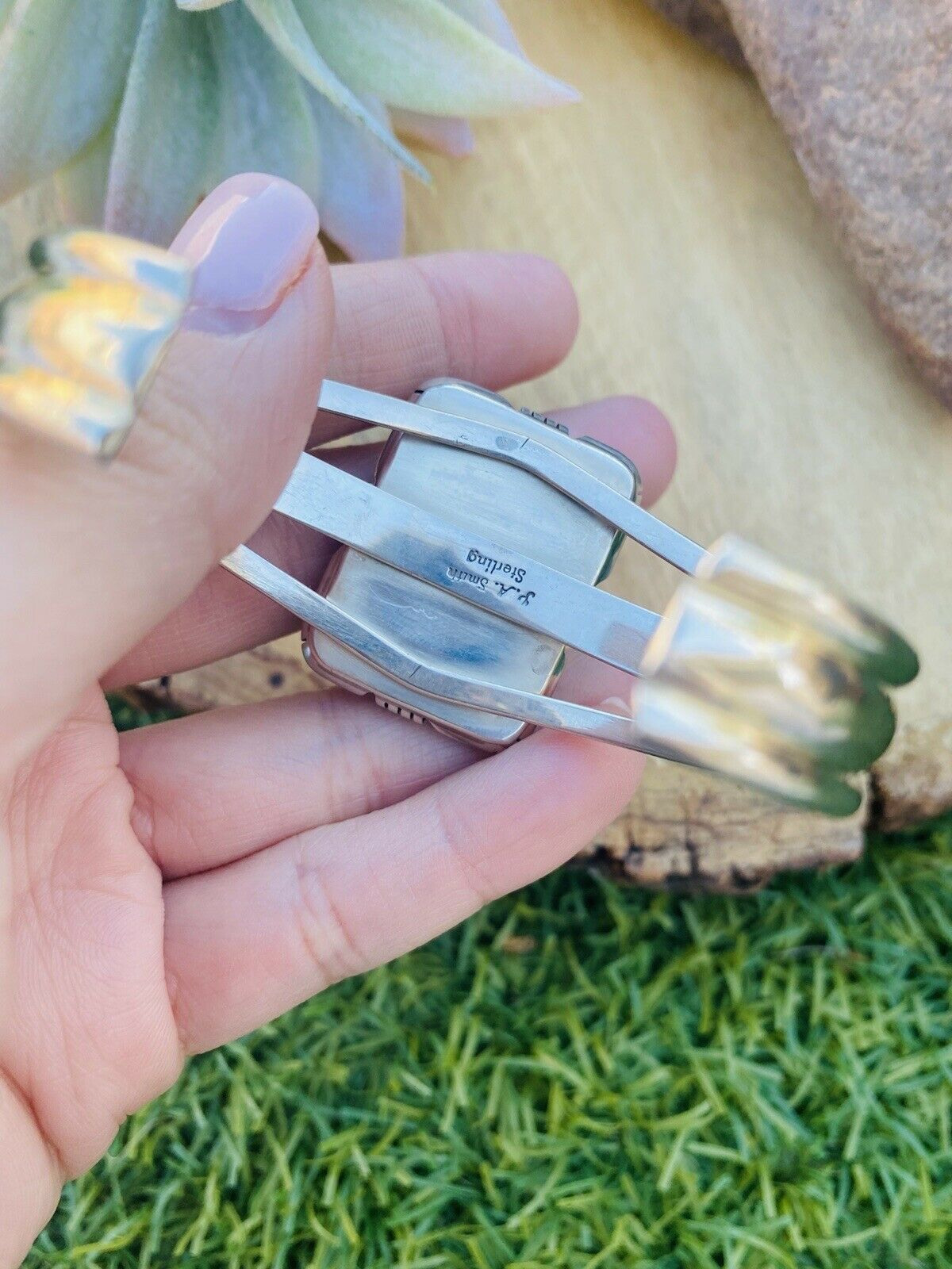 Handcrafted Sterling Silver & Rainbow Rectangle Cuff Bracelet