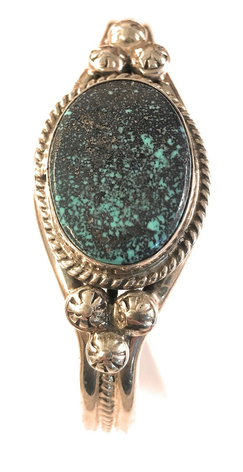 Handcrafted Kingman Web Turquoise & Sterling Silver Cuff Bracelet Signed