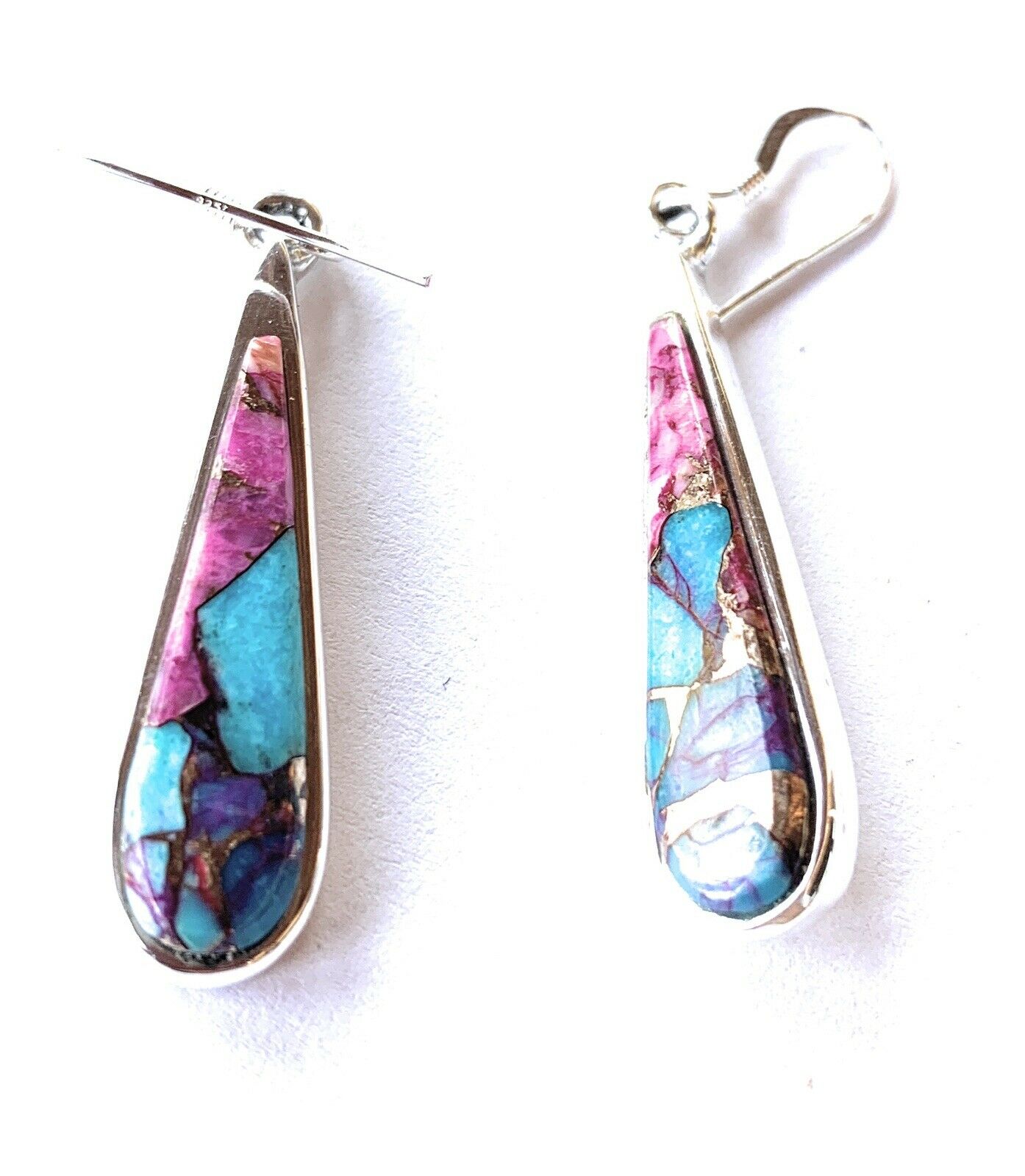 Handcrafted Pink Dream Mohave & Sterling Silver Rain Drop Dangle Earrings