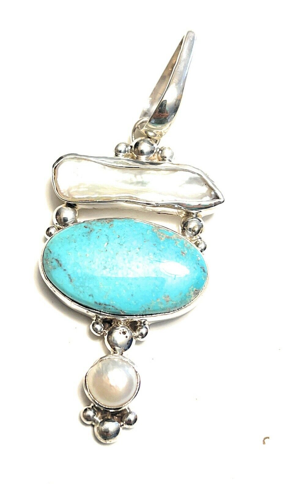 Handcrafted Turquoise & Mother Of Pearl Sterling Silver Pendant