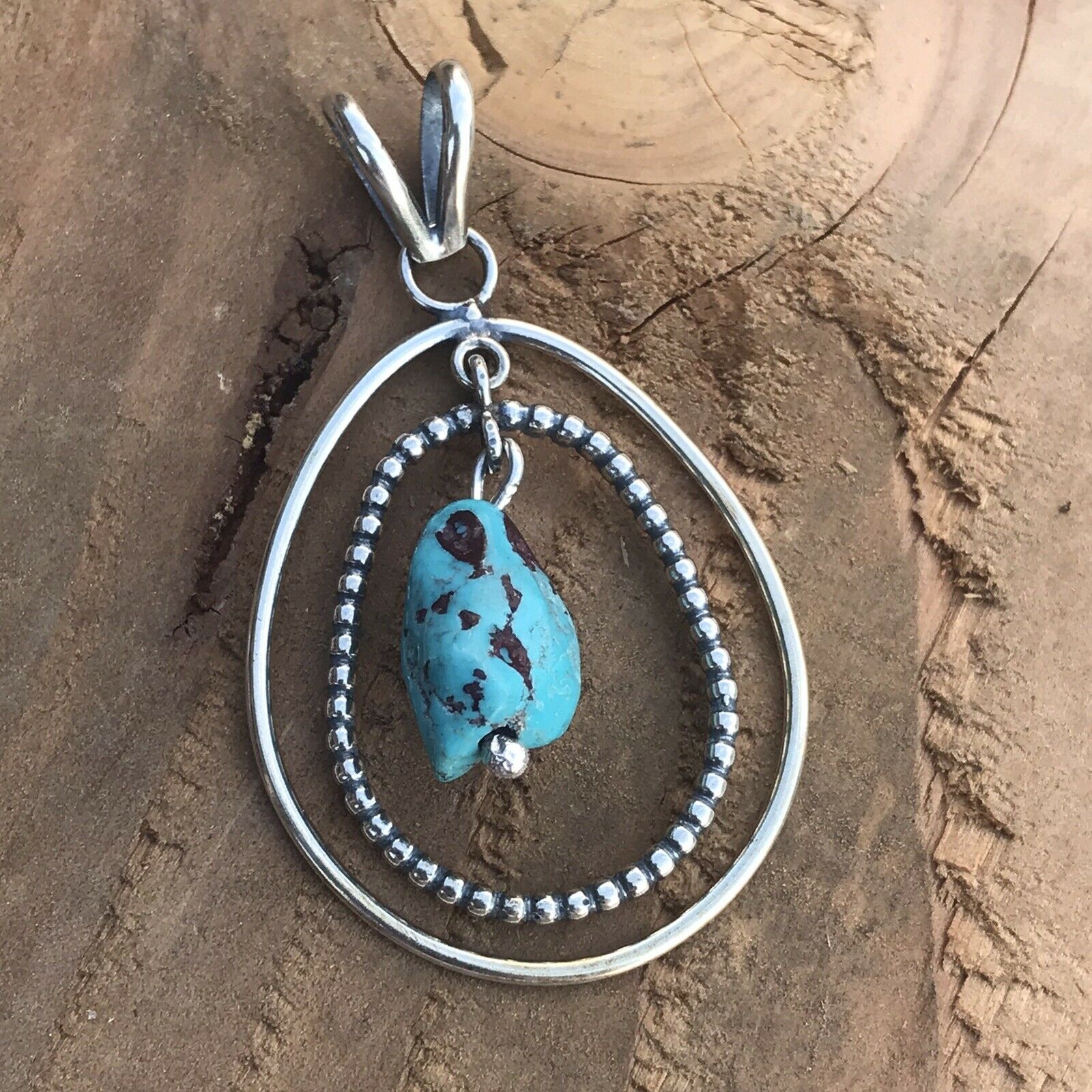 Handcrafted Sterling Silver & Turquoise Rope Style Pendant