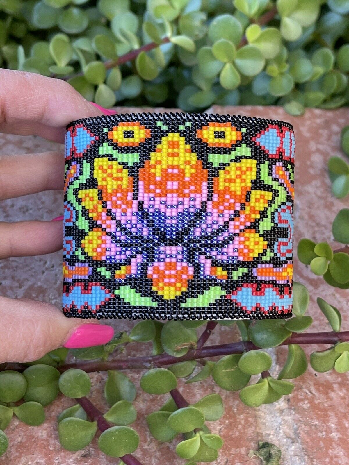 Handcrafted Beaded Flower Lotus Cuff Bracelet