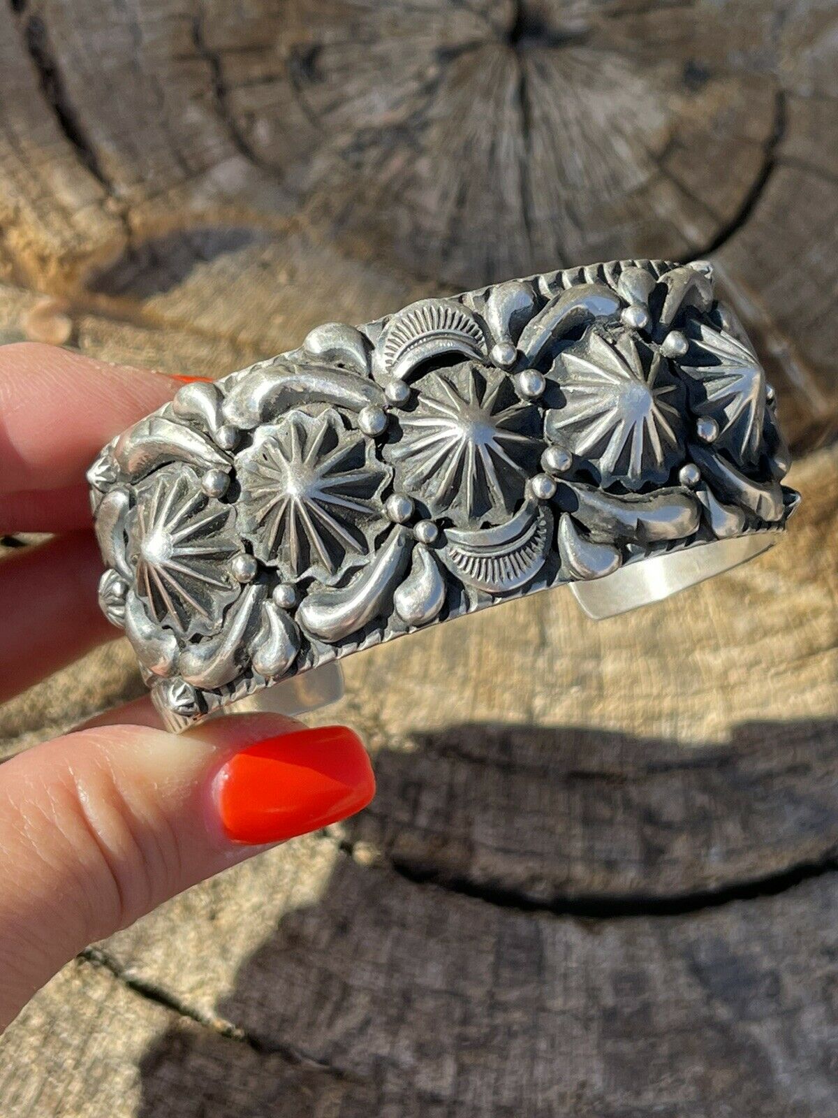 Handcrafted Becenti Southwest Sterling Silver Concho Cuff Bracelet