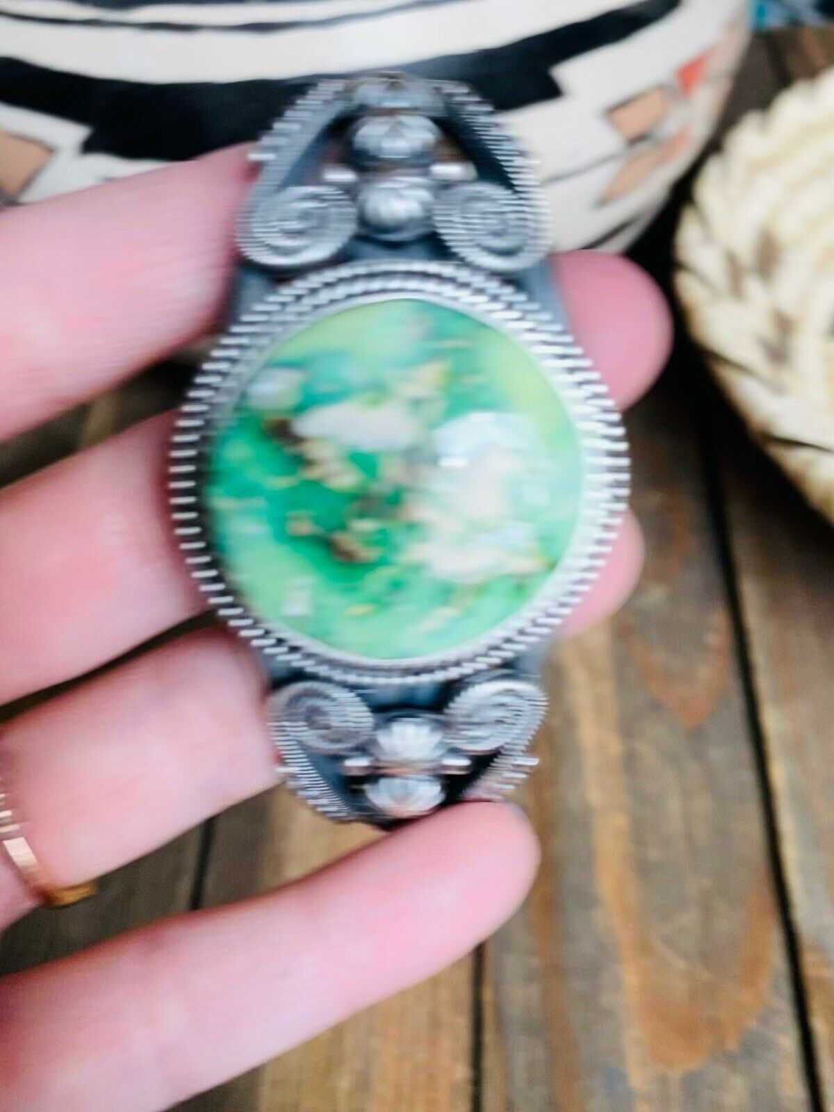 Handcrafted Sonoran Gold Turquoise & Sterling Silver Cuff Bracelet By M&R Calladitto