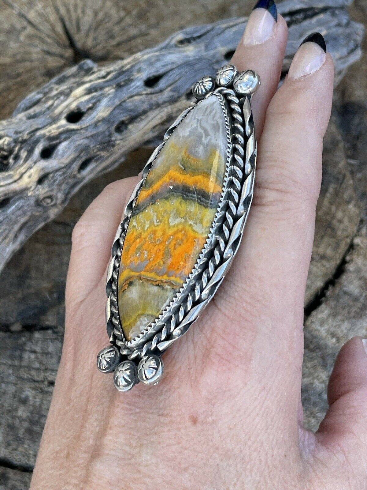 Handcrafted Sterling Silver Bumblebee Jumbo Ring Sz 8.5