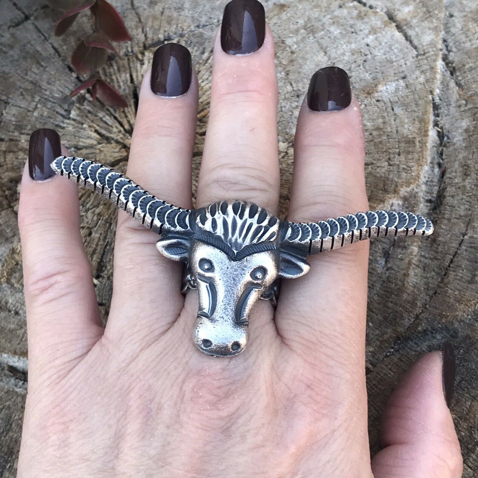 Handcrafted Sterling Silver Longhorn Cattle Steer Head Statement Ring