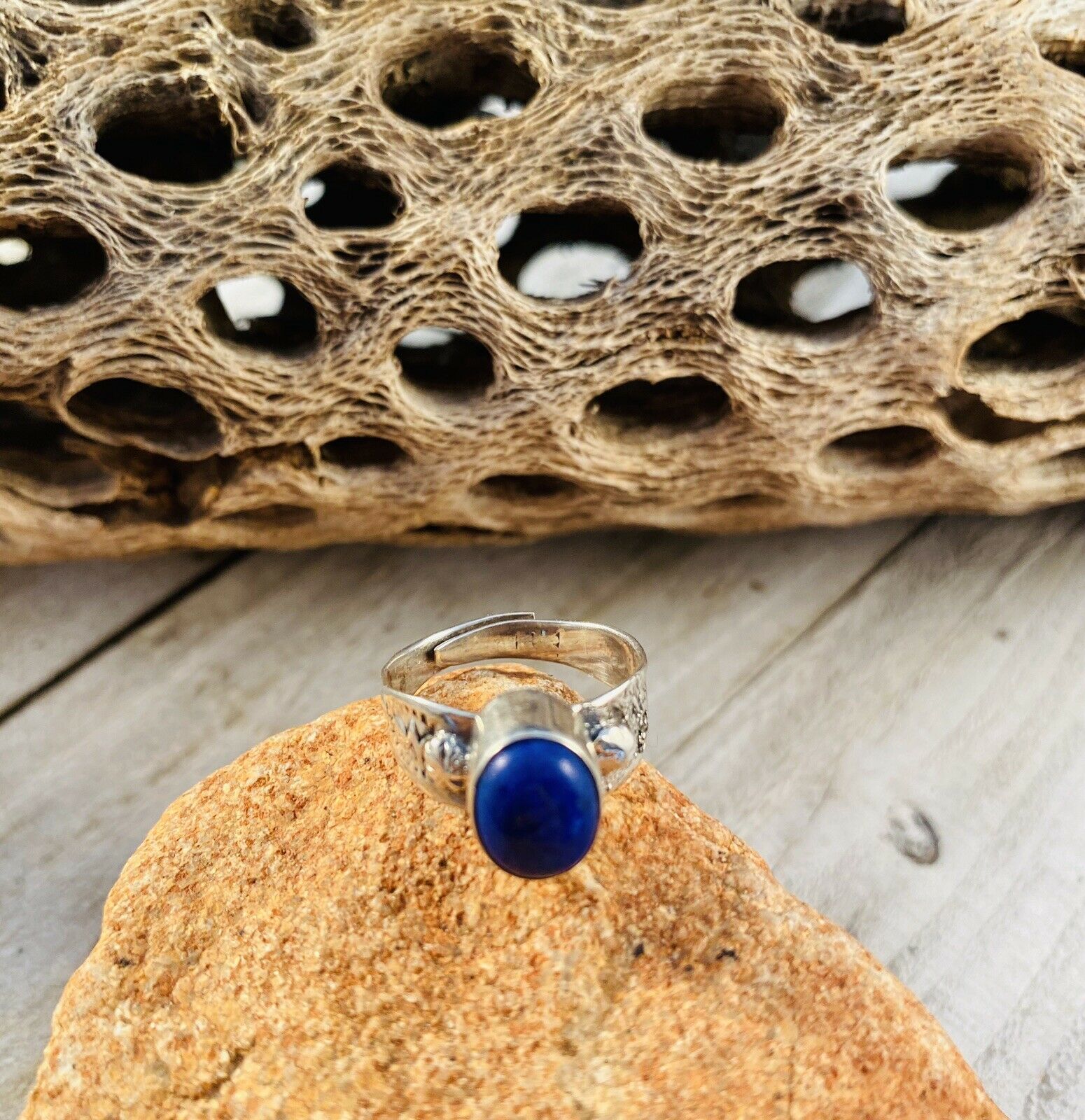 Handcrafted Lapis & Sterling Silver Adjustable Ring