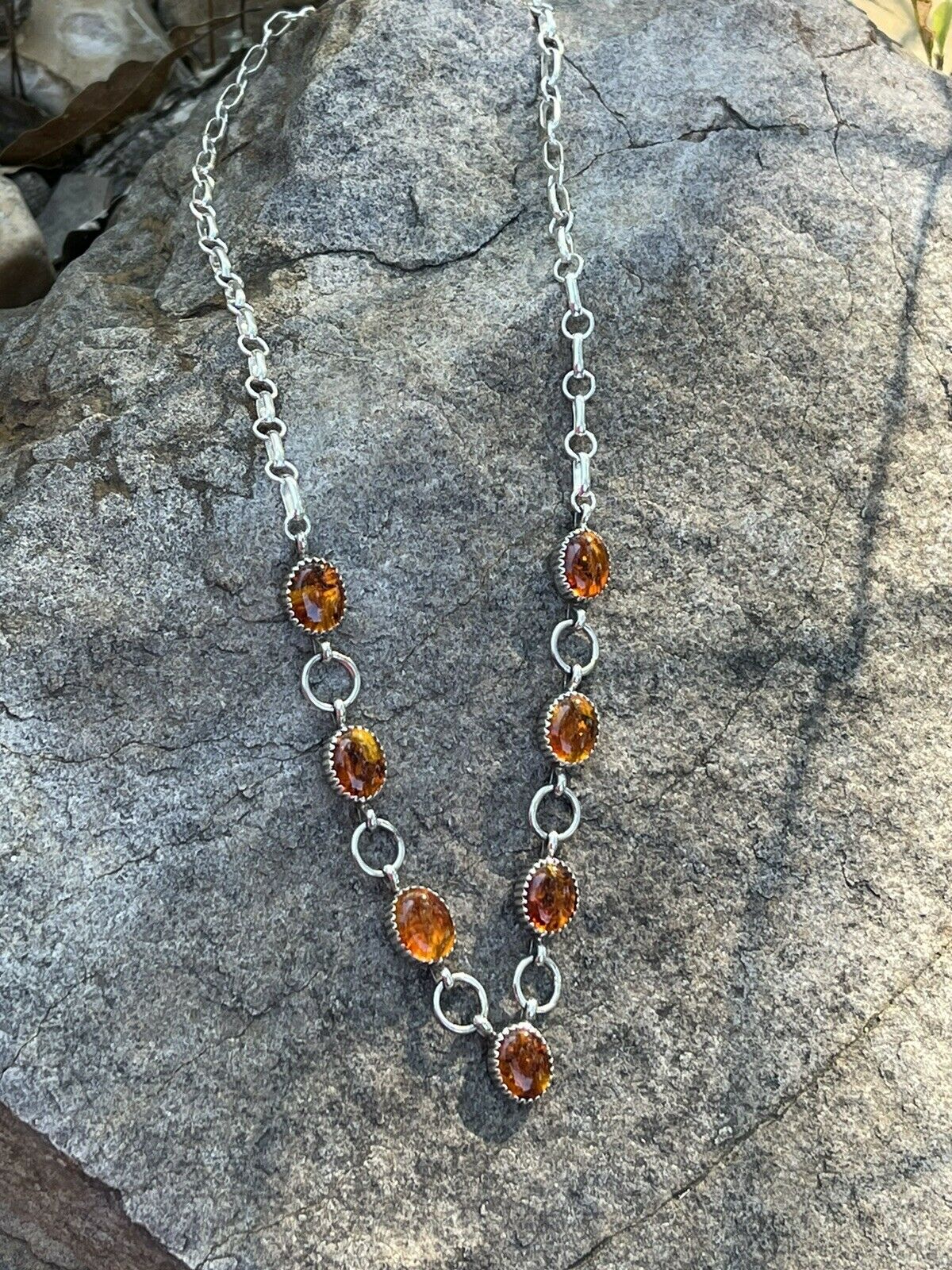 Handcrafted 7 Stone Topaz & Sterling Silver Necklace Signed AJ