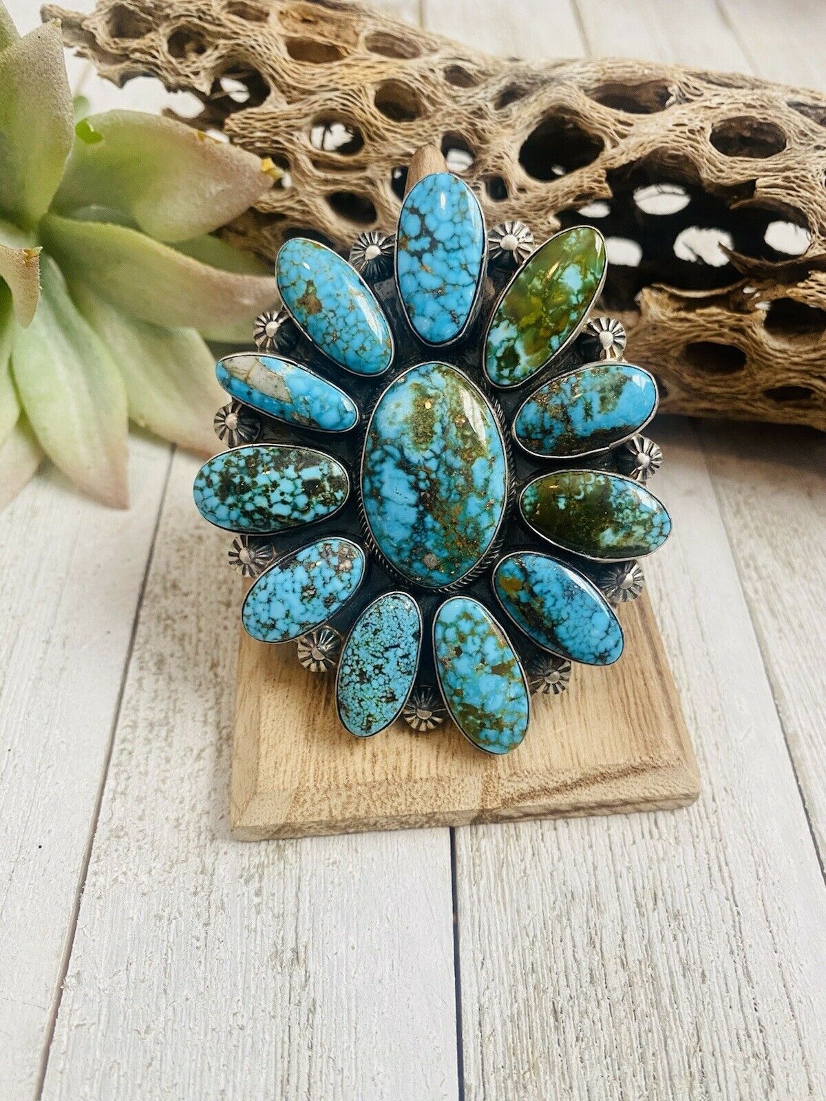 Handcrafted Kingman Web Turquoise & Sterling Silver Ring Size 9 By Kathleen Chavez