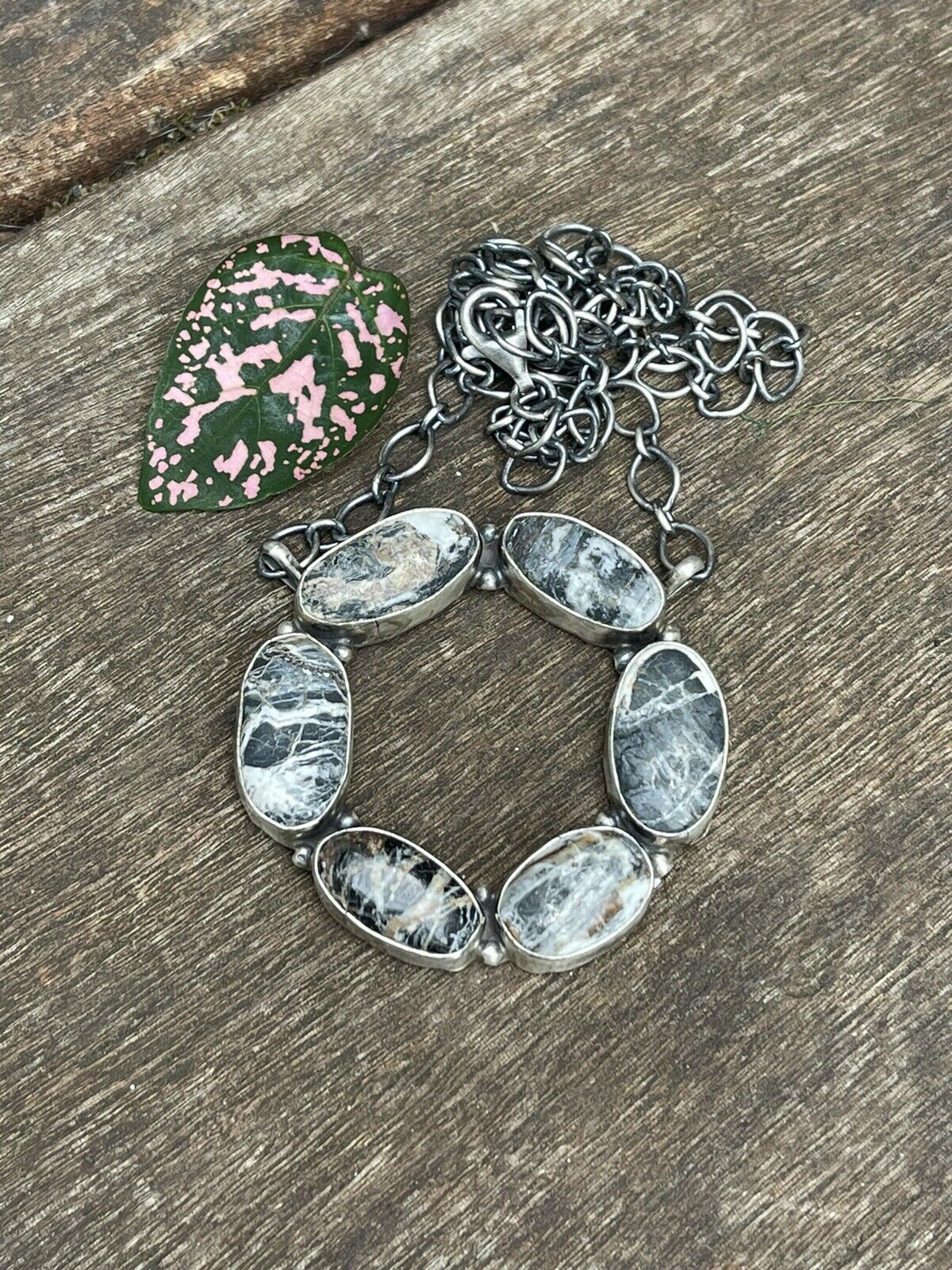 Handcrafted White Buffalo & Sterling Silver Circle Cluster Necklace Signed