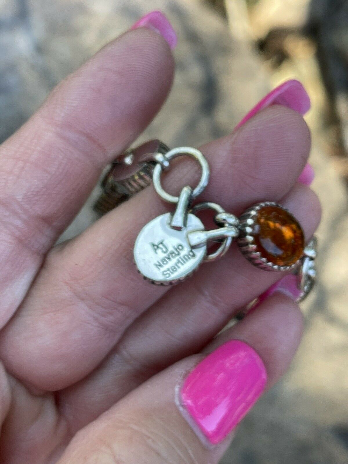 Handcrafted 7 Stone Topaz & Sterling Silver Necklace Signed AJ