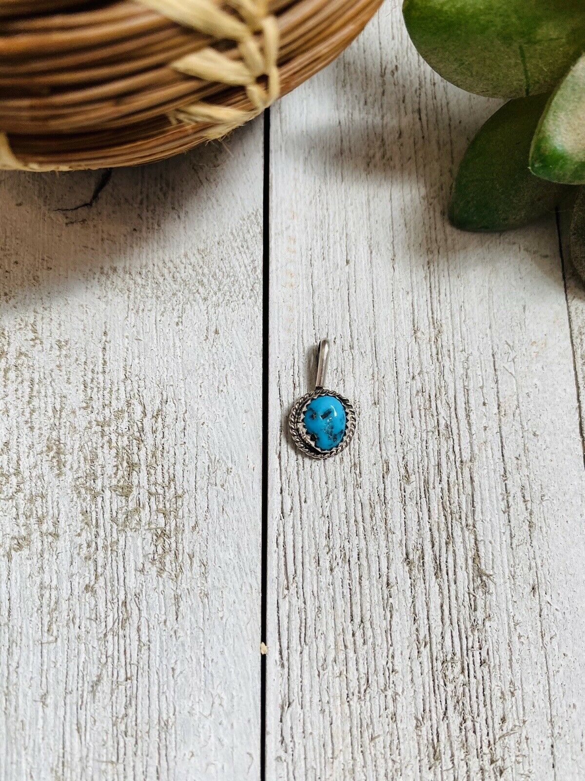 Handcrafted Kingman Turquoise & Sterling Silver Mini Pendant
