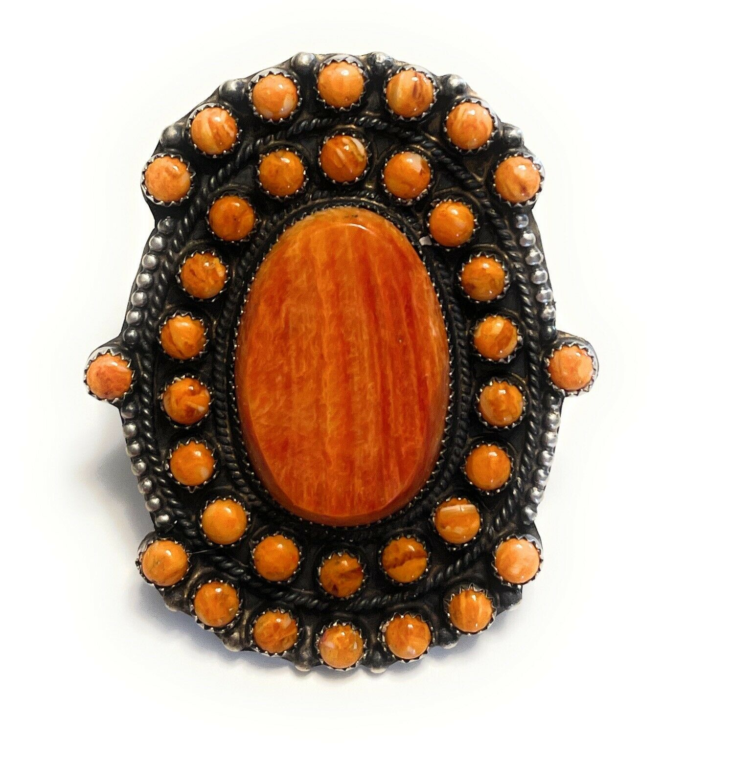 Handcrafted Sterling Silver Orange Spiny Cluster Jumbo Ring Sz 9