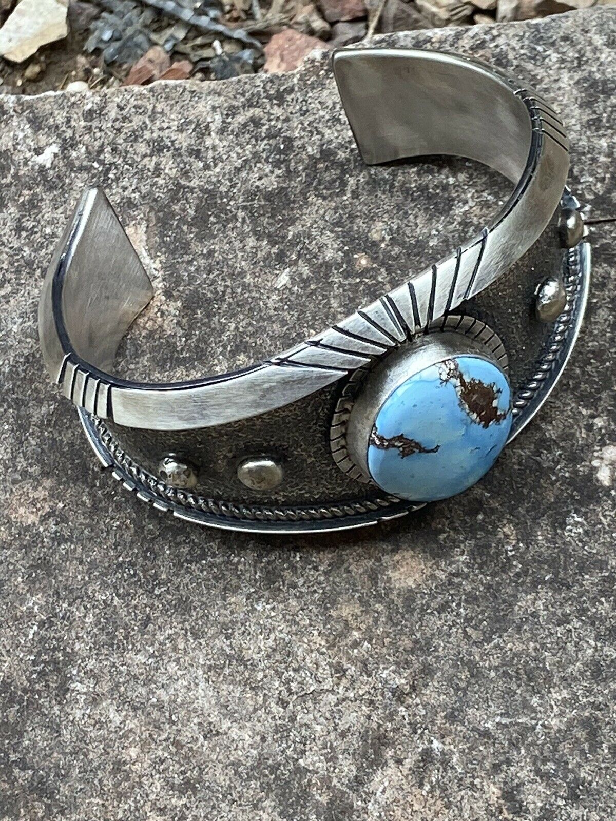 Handcrafted Golden Hill Turquoise & Sterling Silver Cuff Bracelet Signed