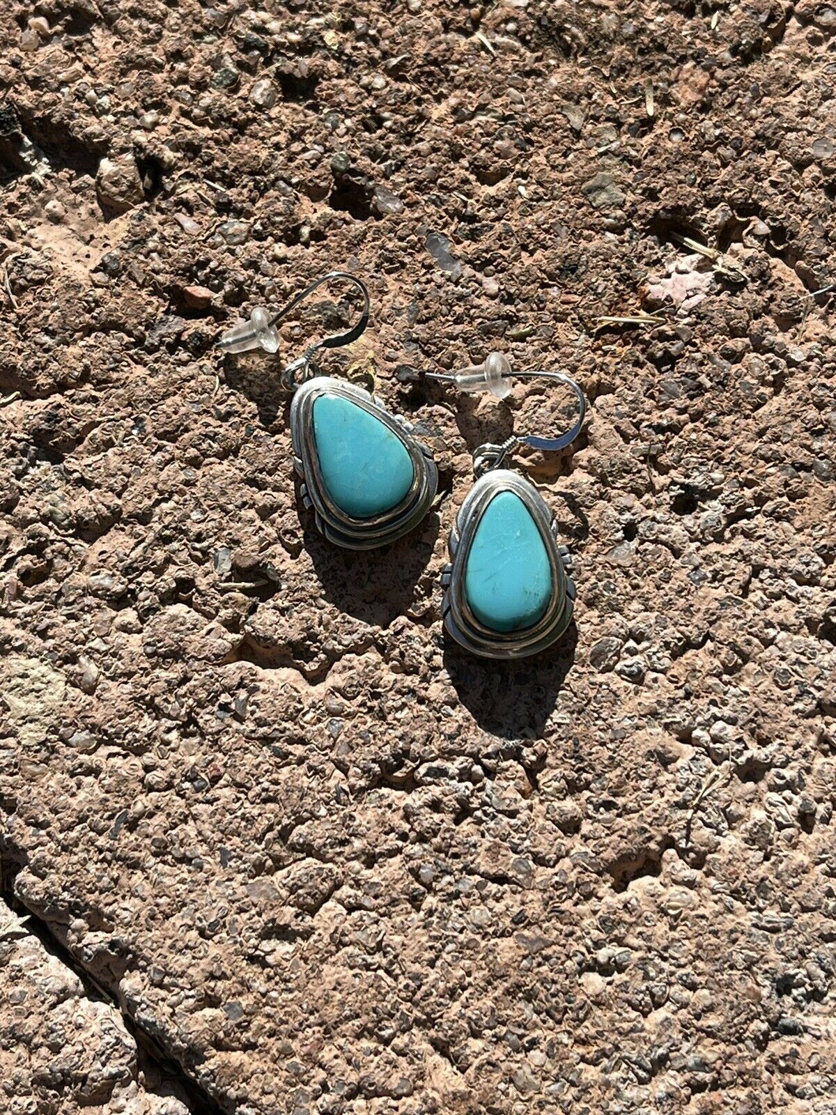 Handcrafted Sterling & Turquoise Teardrop Dangle Post Earrings Signed P. A Smith