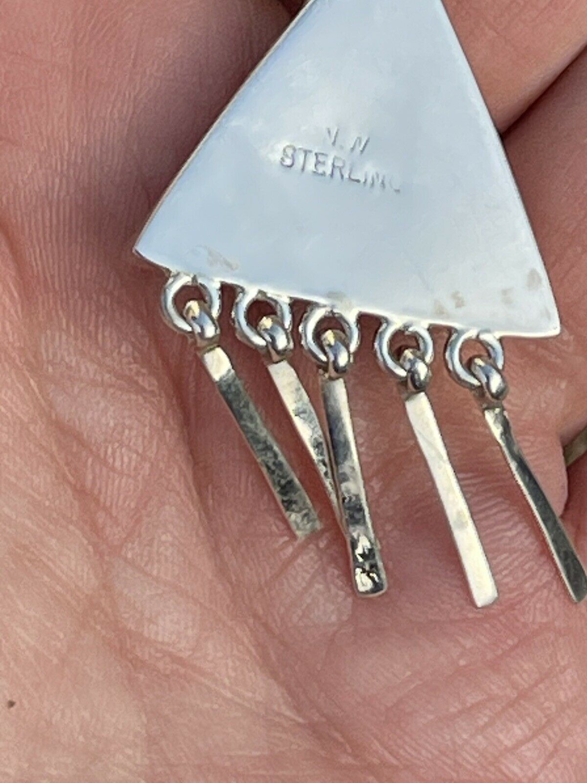 Handcrafted Sterling Silver Orange Spiny TrIangle Fringe Pendant Signed