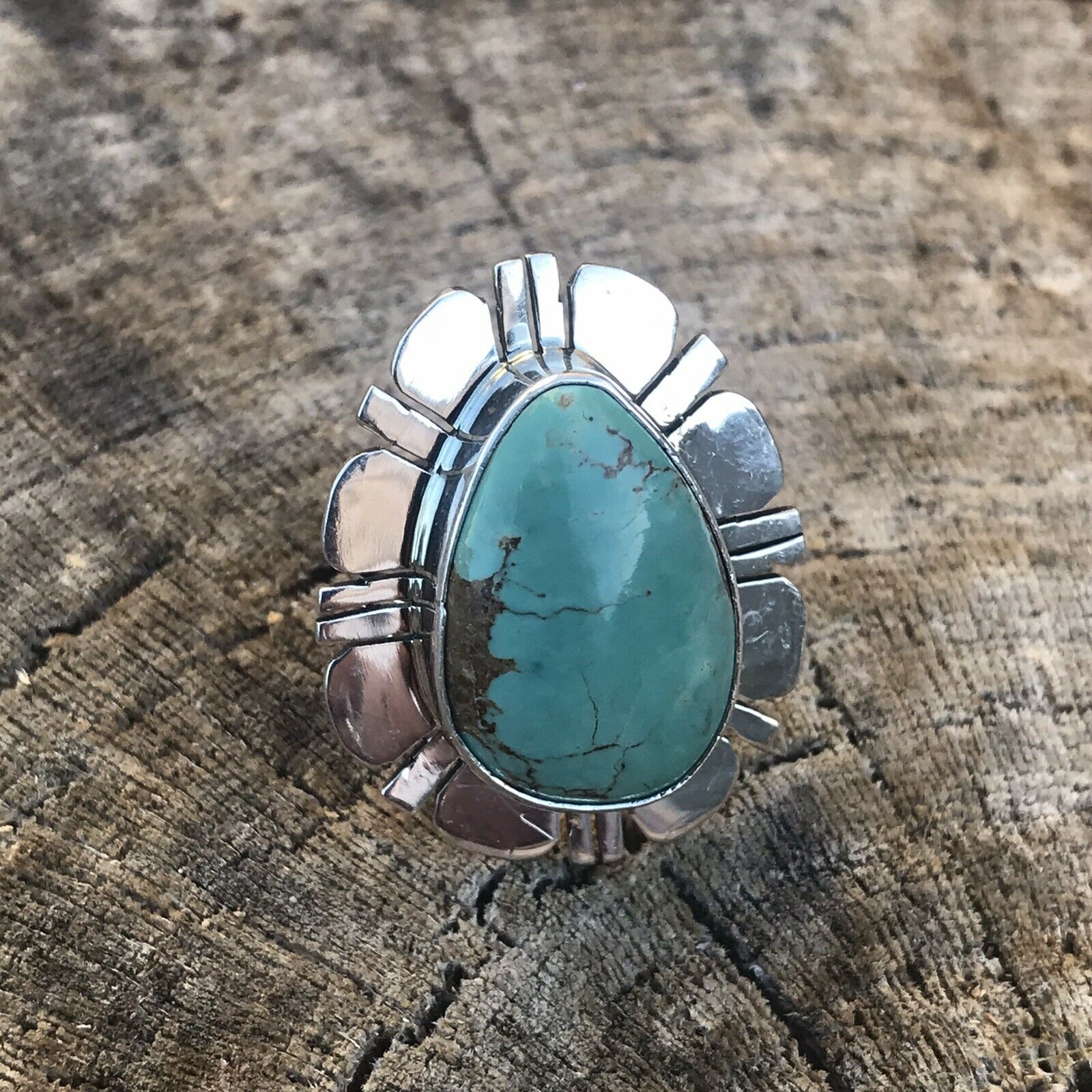 Handcrafted Royston Turquoise & Sterling Silver Ring Size 6.5 Stamped Sterling