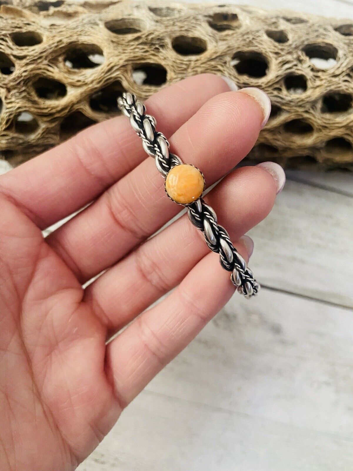 Handcrafted Sterling Cuff & Orange Spiny Twisted Cuff Bracelet