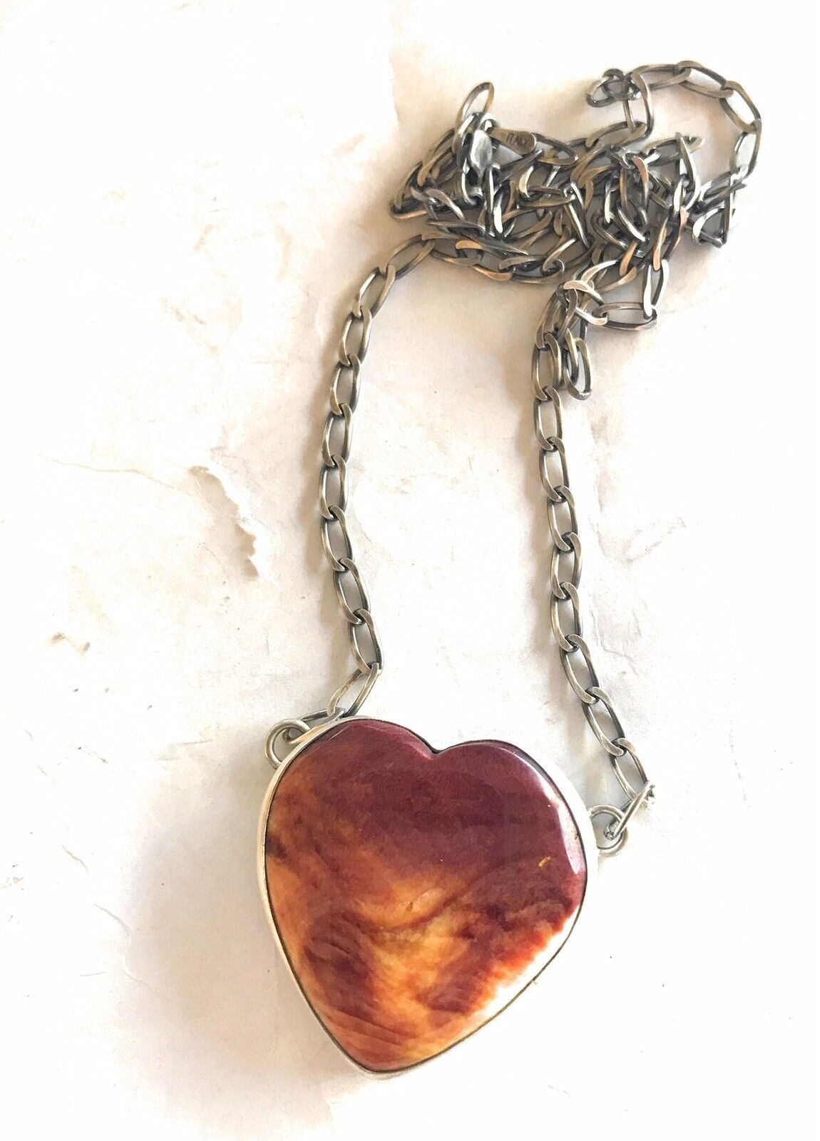 Handcrafted Purple Spiny And Sterling Silver Heart Necklace Signed