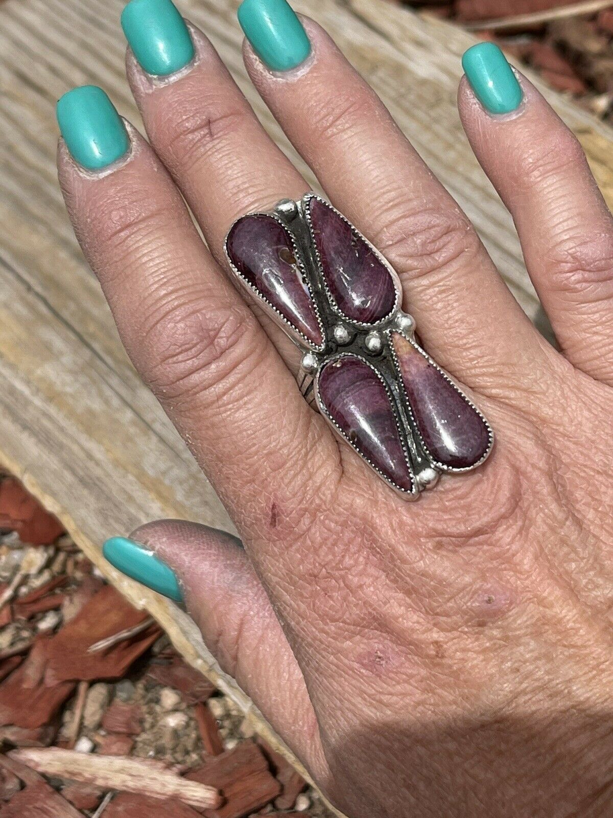 Handcrafted Purple Spiny & Sterling Silver Ring Size 6