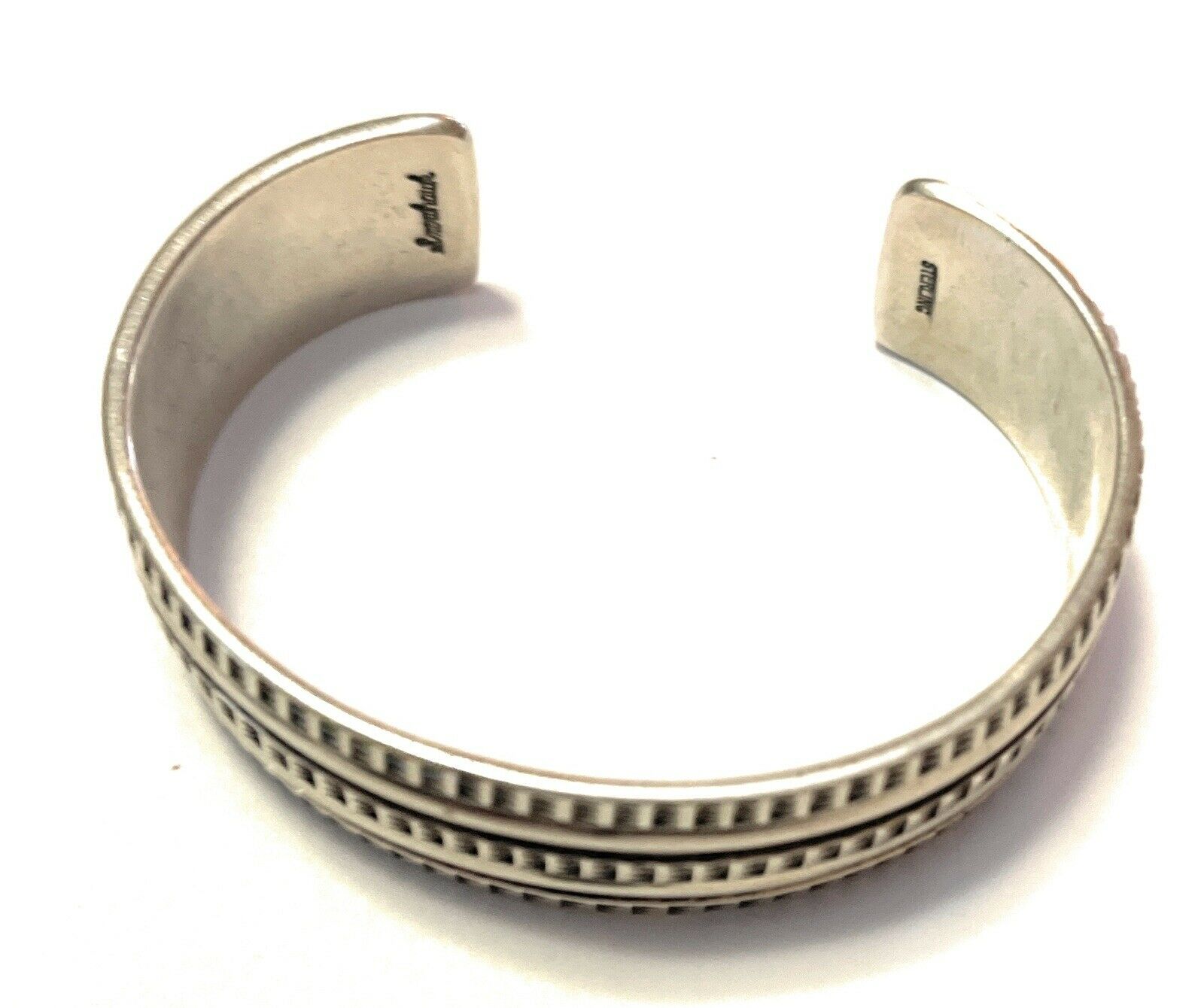 Handcrafted Sterling Silver Tribal Style Hand Stamped Bracelet Cuff Signed