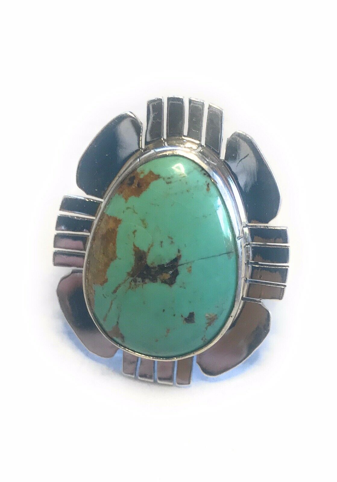 Handcrafted Royston Turquoise & Sterling Silver Ring Size 8 Stamped Sterling
