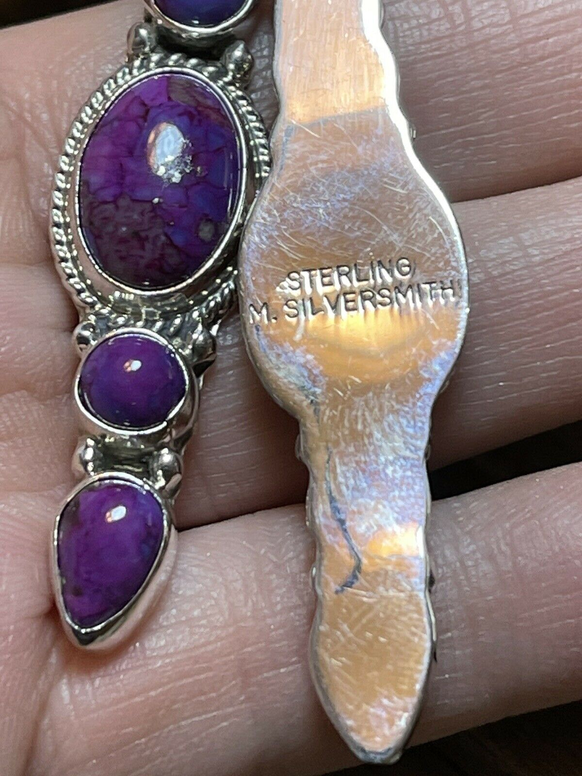 Handcrafted Sterling Silver Purple Mojave Dangle Fancy Earrings Signed