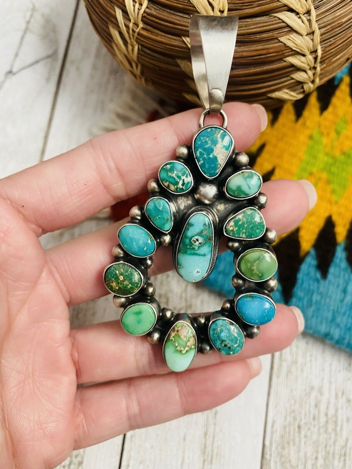 Handcrafted Sterling Silver & Sonoran Mountain Turquoise Pendant By Kathleen Chavez