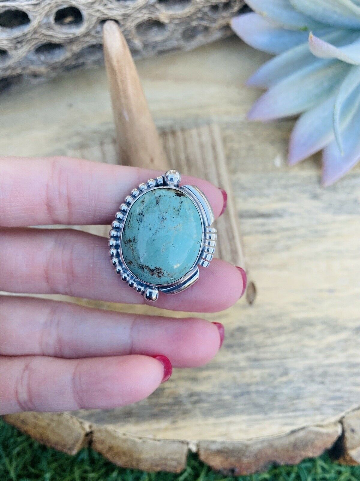 Handcrafted Royston Turquoise & Sterling Silver Ring Size 6.5
