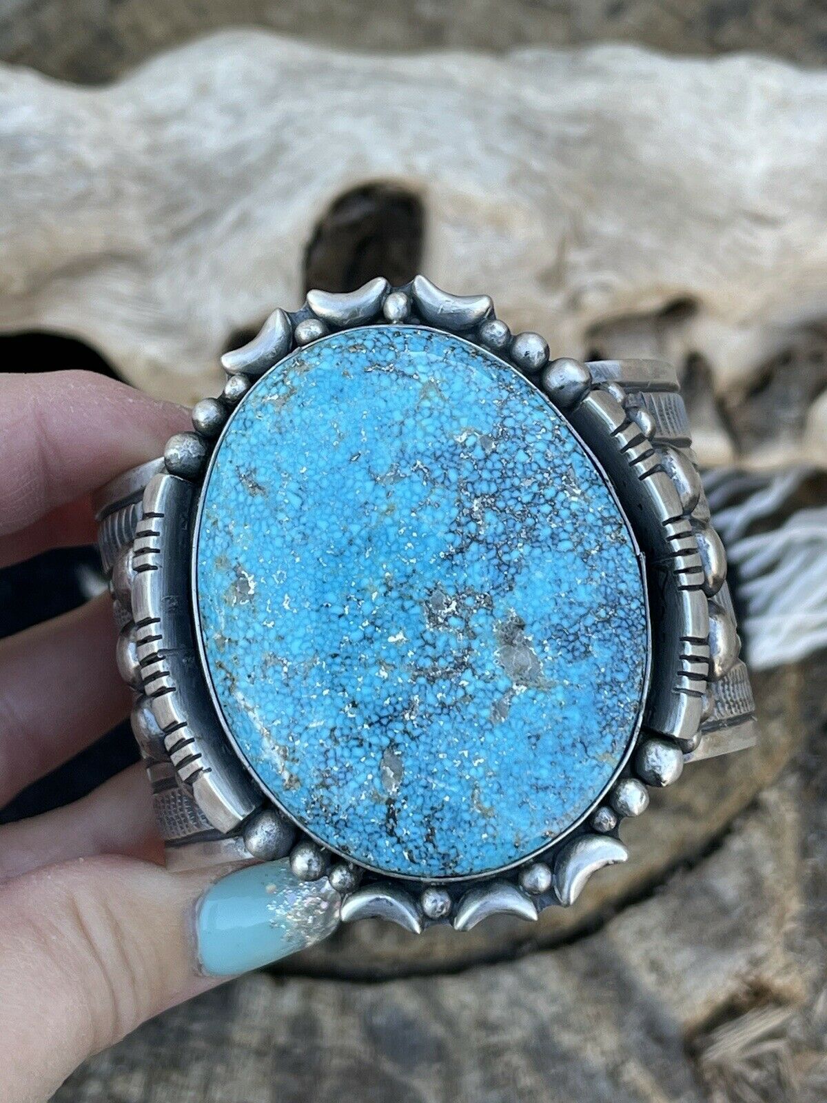 Handcrafted Southwest Kingman Turquoise & Sterling Silver Cuff Signed Danny Clark