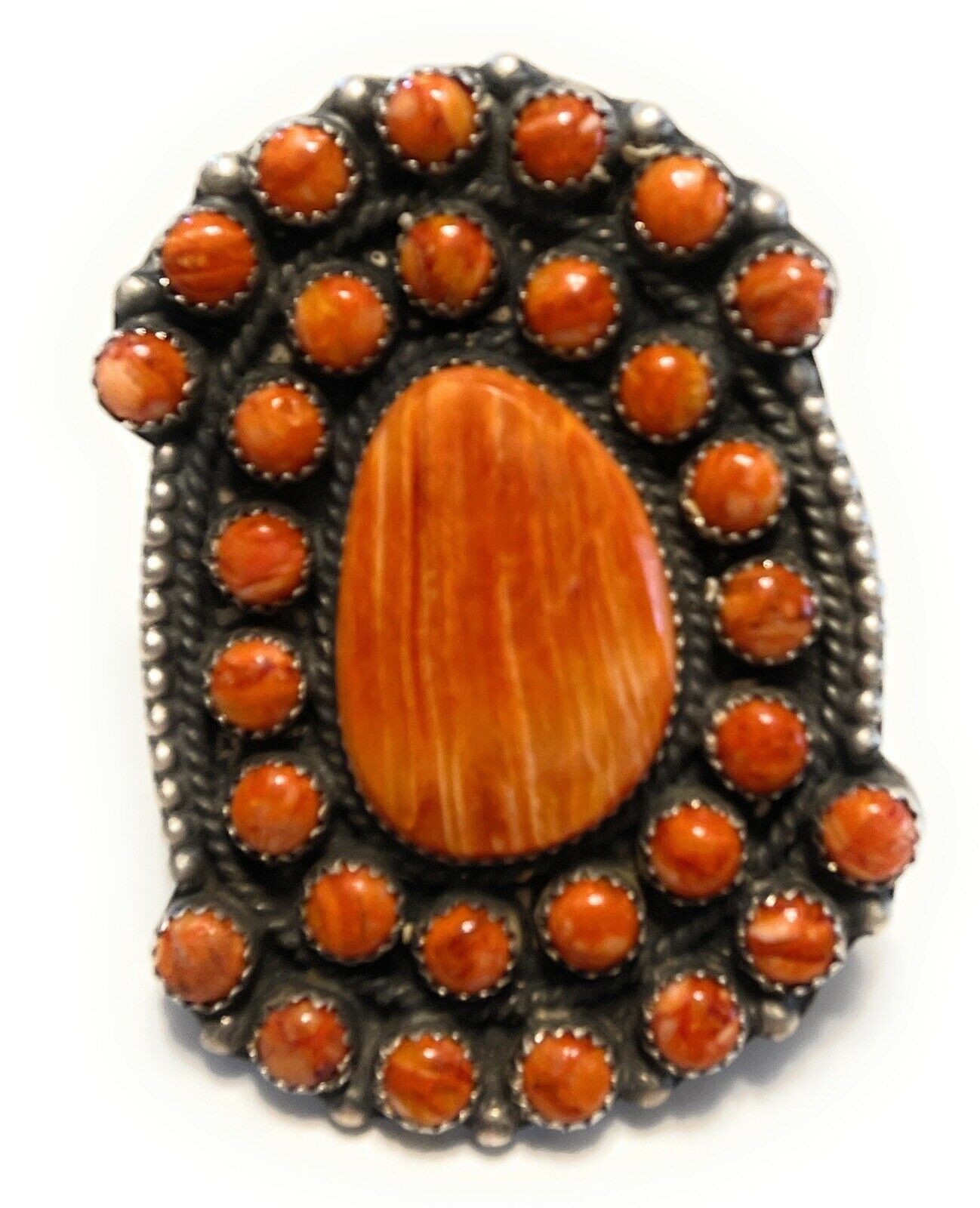 Handcrafted Sterling Silver Orange Spiny Cluster Jumbo Ring Sz 7.5