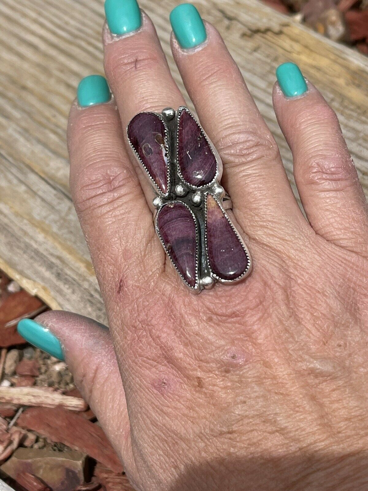 Handcrafted Purple Spiny & Sterling Silver Ring Size 6