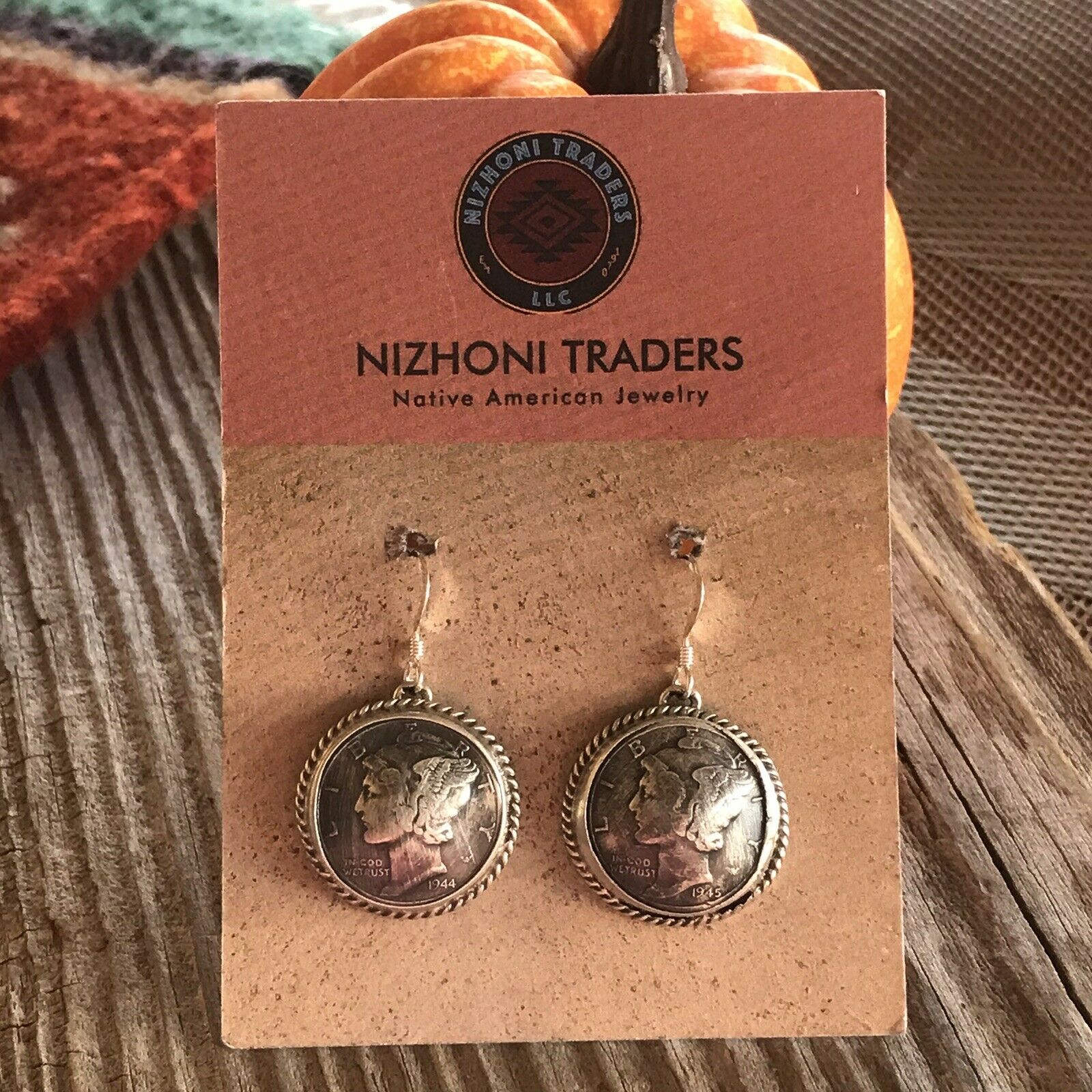 Handcrafted Kee- J Sterling Silver Turquoise Liberty Coin Dangle Earrings