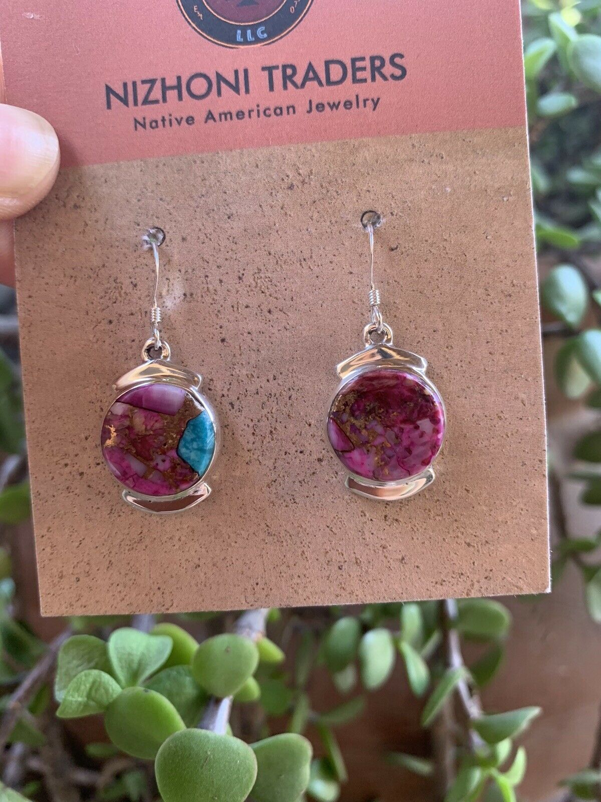 Handcrafted Pink Dream Mohave Sterling Silver Circle Dangle Earrings