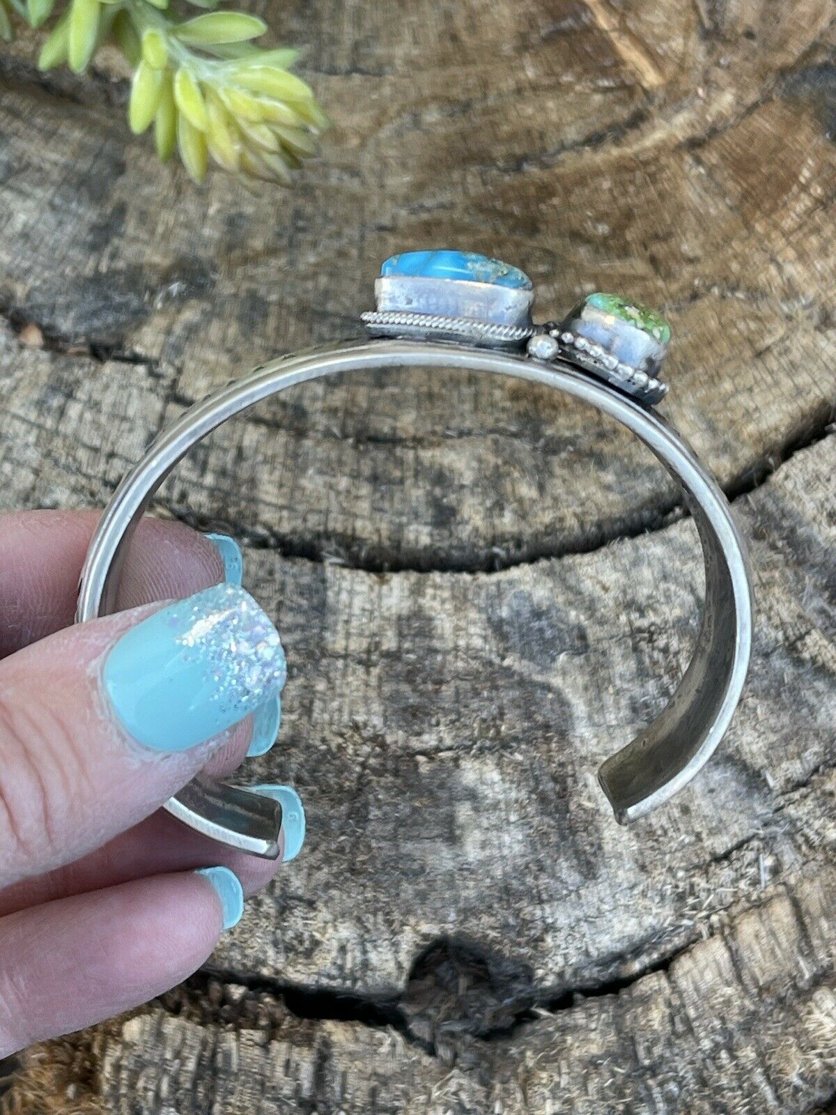 Handcrafted Sterling Silver Sonoran Gold & Golden Hills Turquoise 2 Stone Cuff Bracelet /