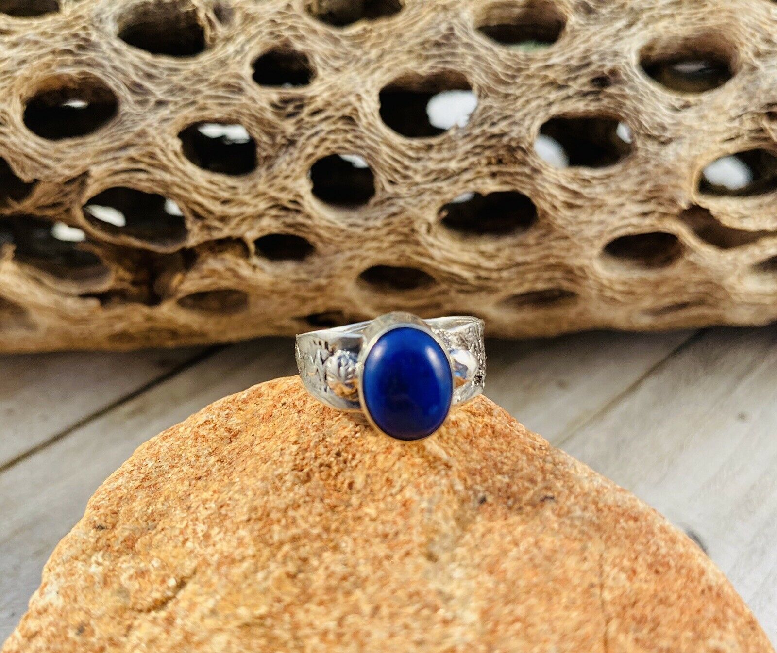 Handcrafted Lapis & Sterling Silver Adjustable Ring