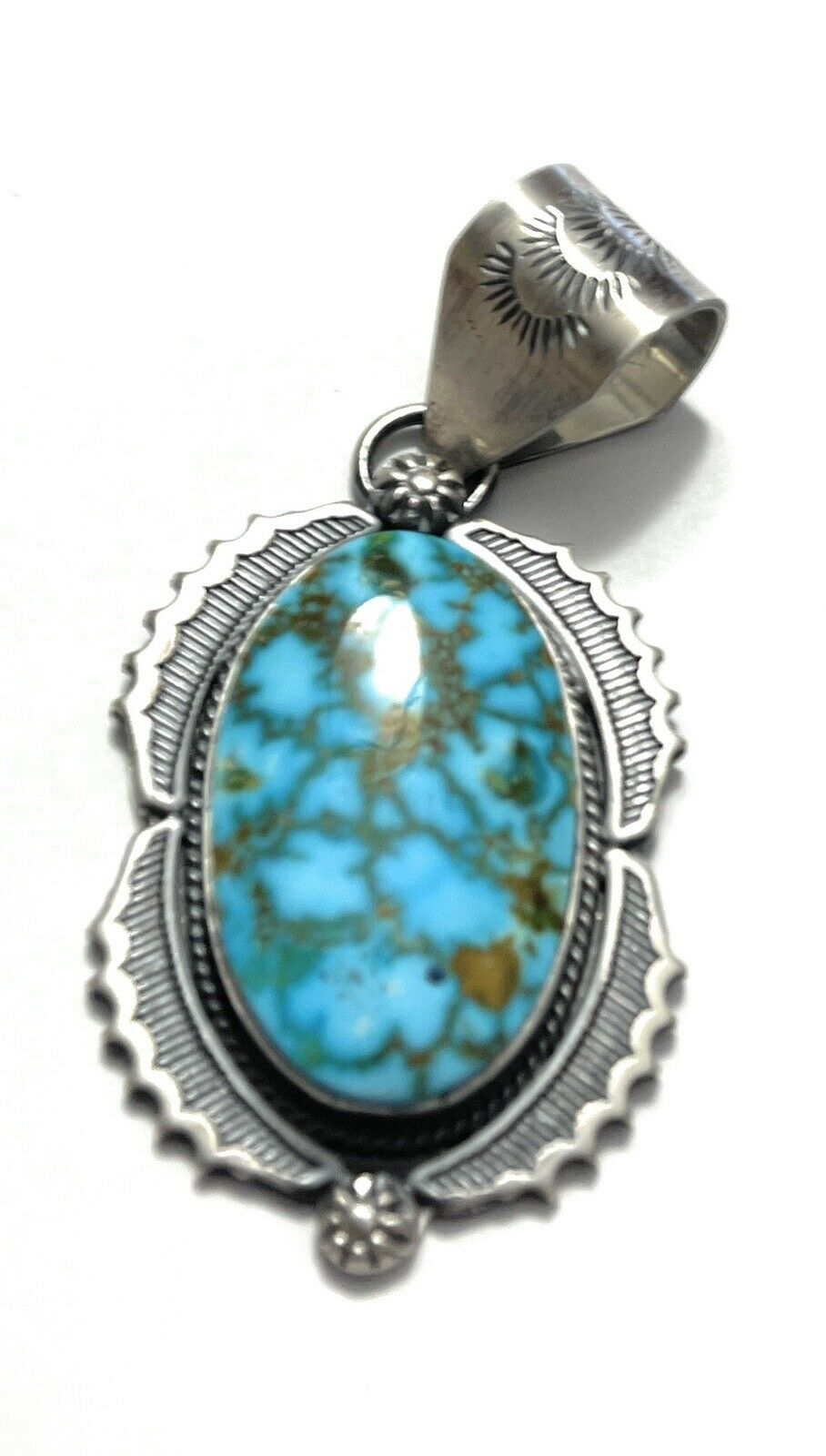 Handcrafted Number 8 Turquoise & Sterling Silver Elegant Pendant Signed