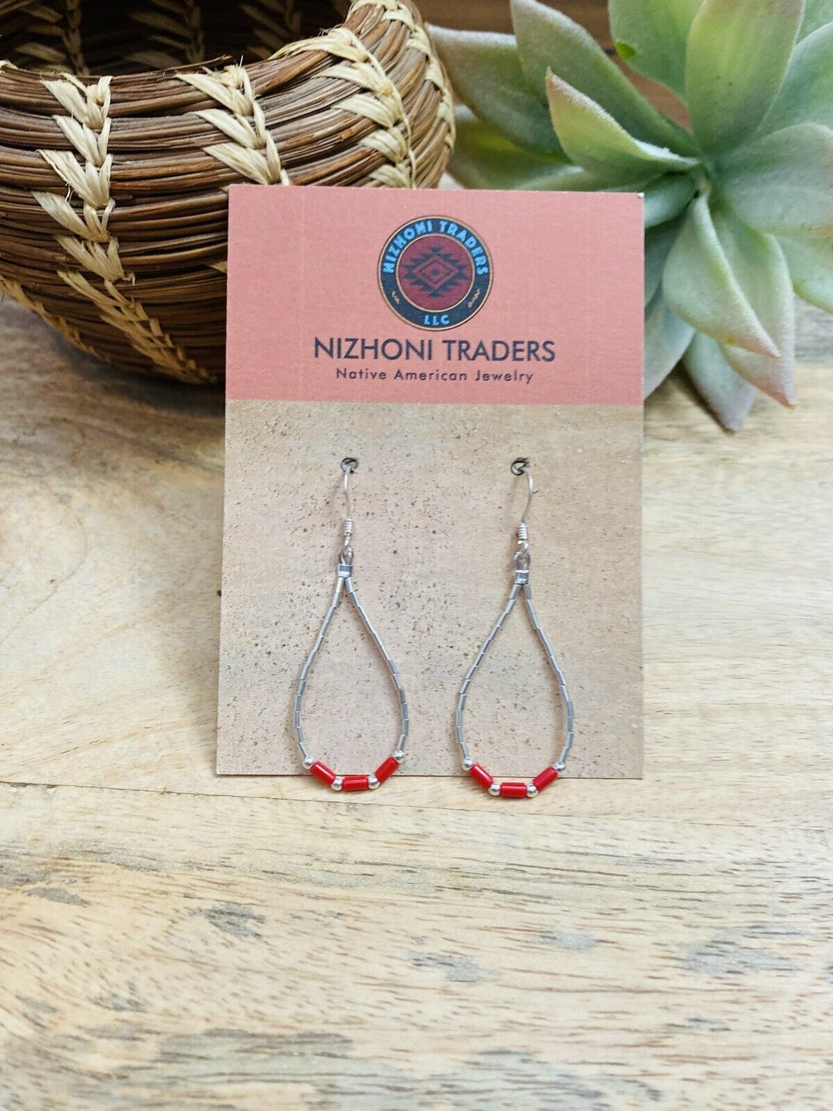 Handcrafted Sterling Liquid Silver & Coral Beaded Dangle Earrings