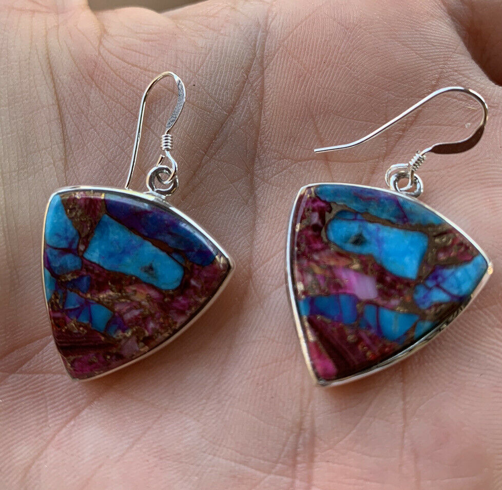 Handcrafted Pink Dream Mohave & Sterling Silver Slice of Pie Dangle Earrings