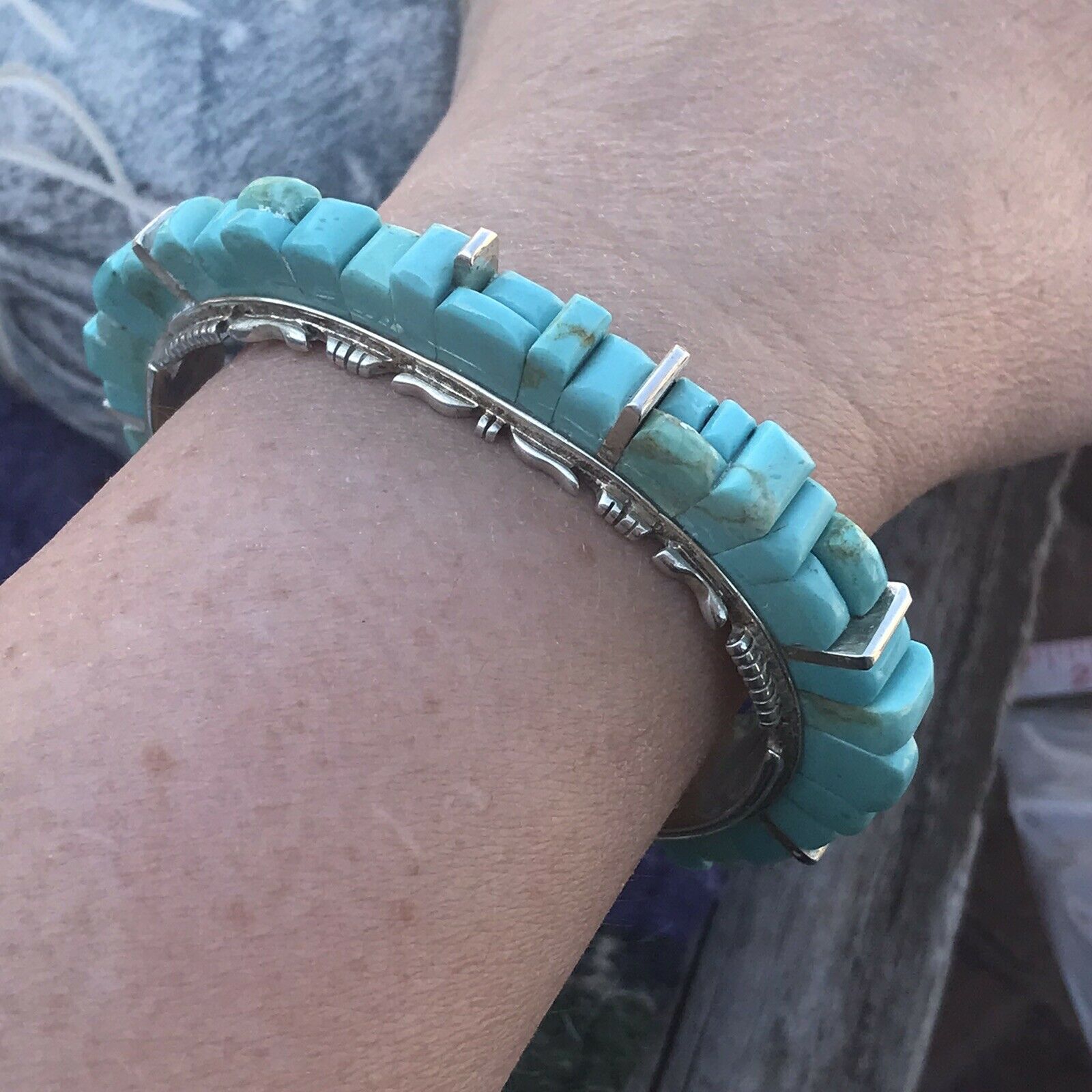 Handcrafted Sterling Silver & Number 8 Turquoise Signed By Marvin Yazzie Cuff