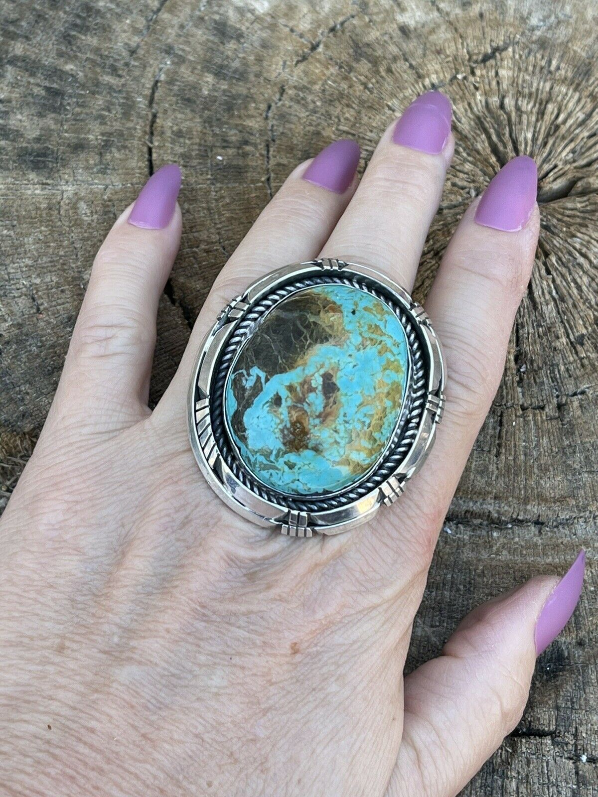 Handcrafted Sterling Silver Turquoise Shadow Box Ring Sz 8.5